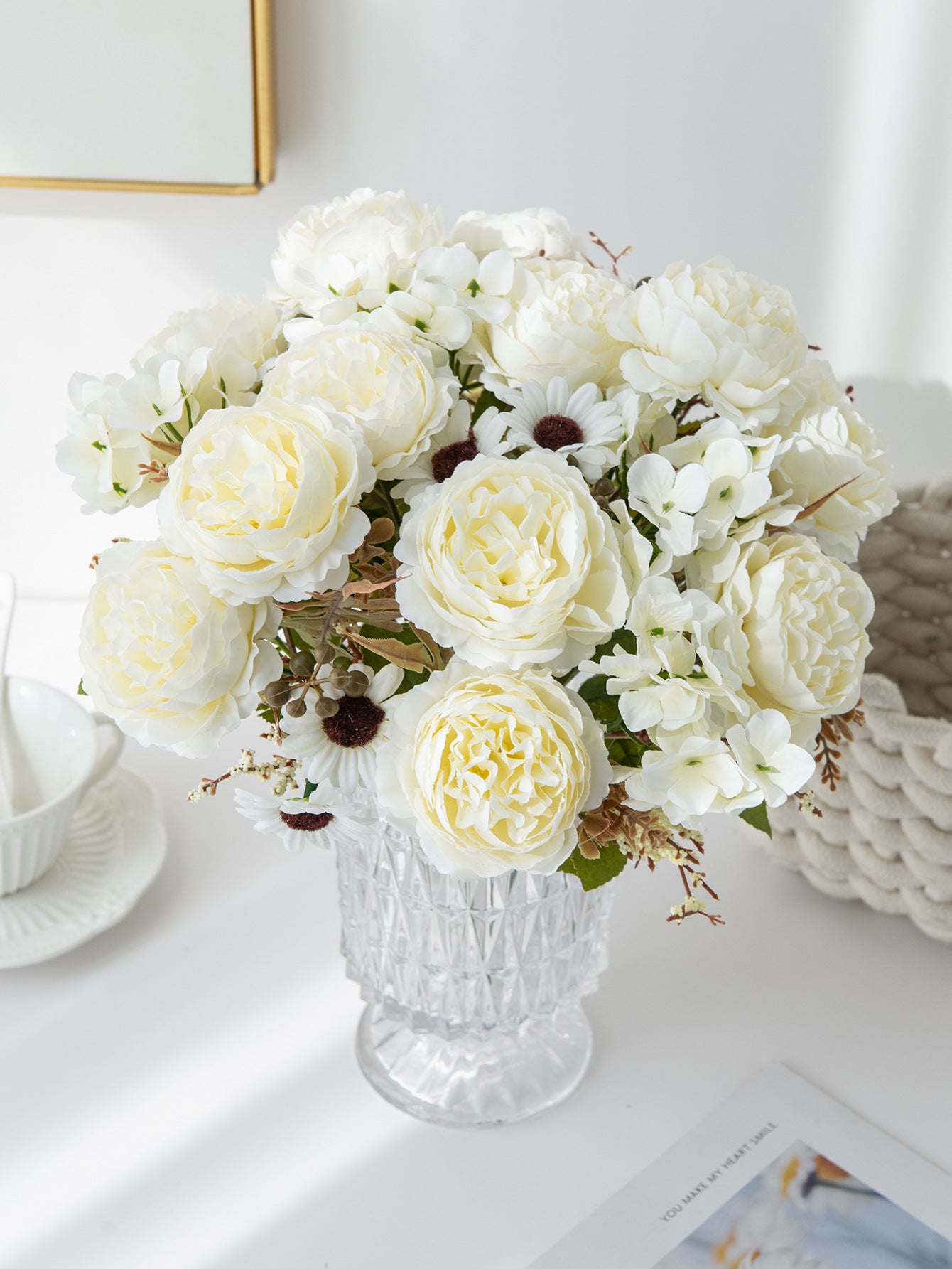5 künstliche Pfingstrosen Mini-Bouquets, 30,5 cm, Seidenblumen, moderne Innenraumdekoration, Hochzeitsdekoration, Wohnaccessoires