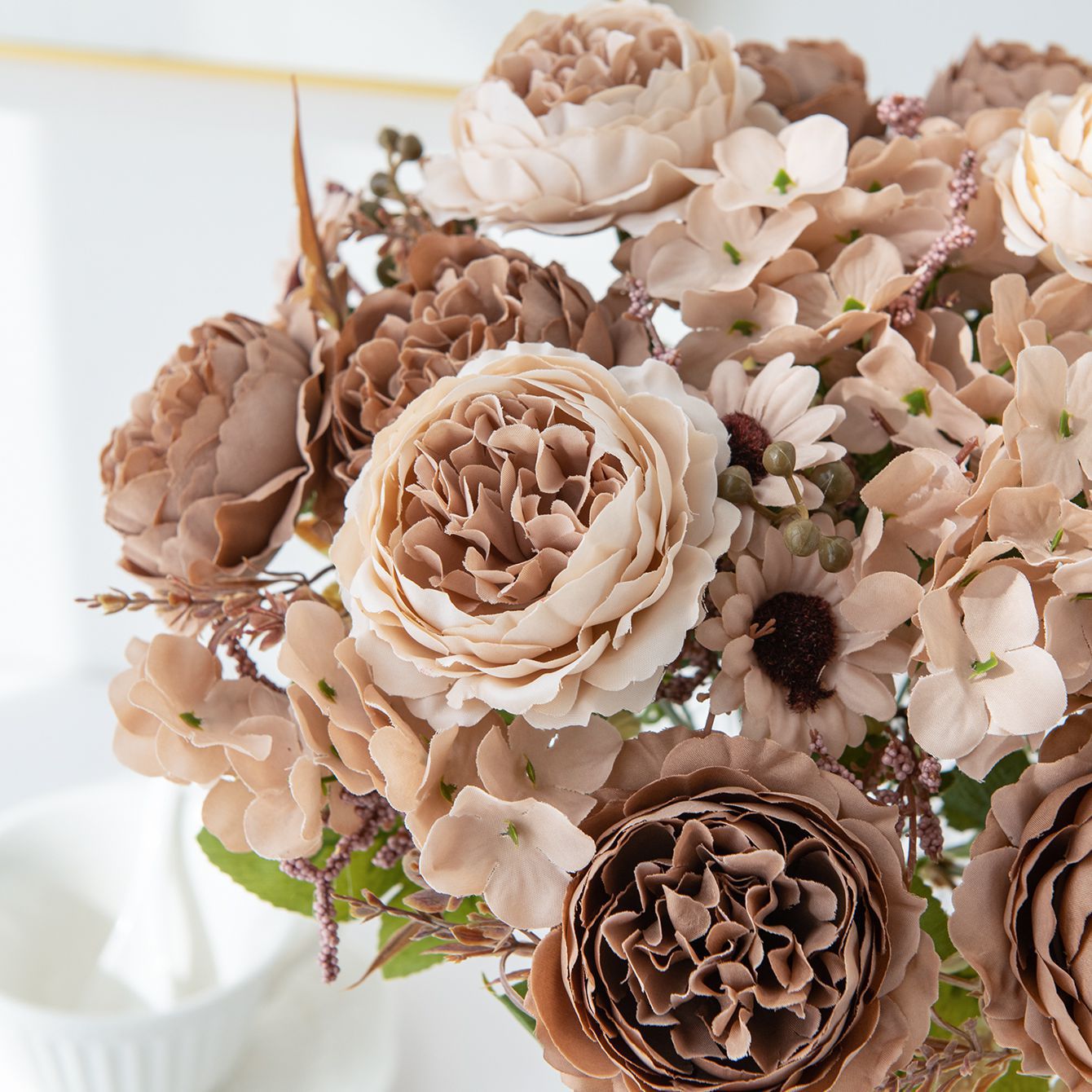 5 künstliche Pfingstrosen Mini-Bouquets, 30,5 cm, Seidenblumen, moderne Innenraumdekoration, Hochzeitsdekoration, Wohnaccessoires