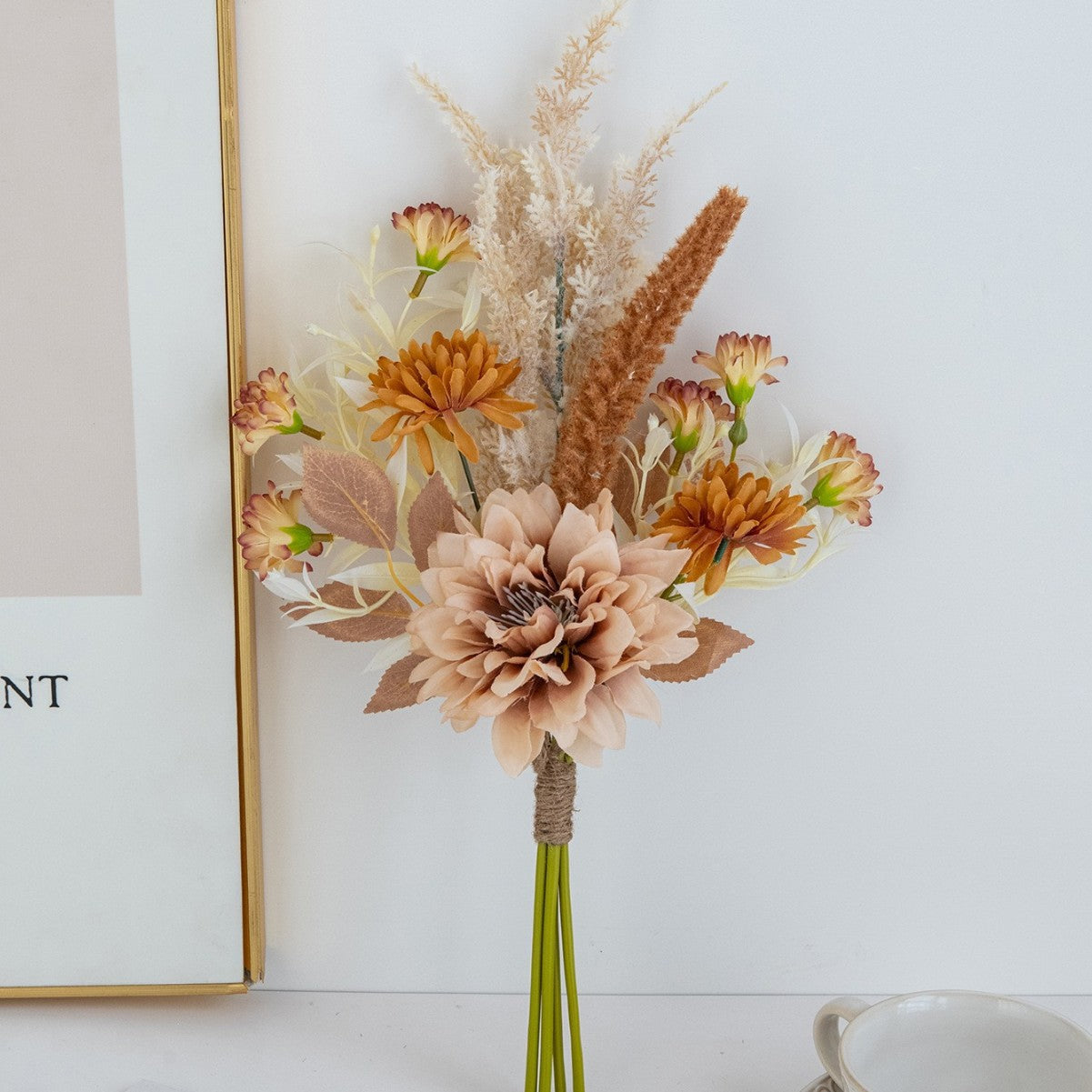 2 Kunstblumensträuße Dahlien Seide 46cm, Herbstdekoration, Hochzeitsevent, Wohnaccessoire, Innen- und Außenbereich