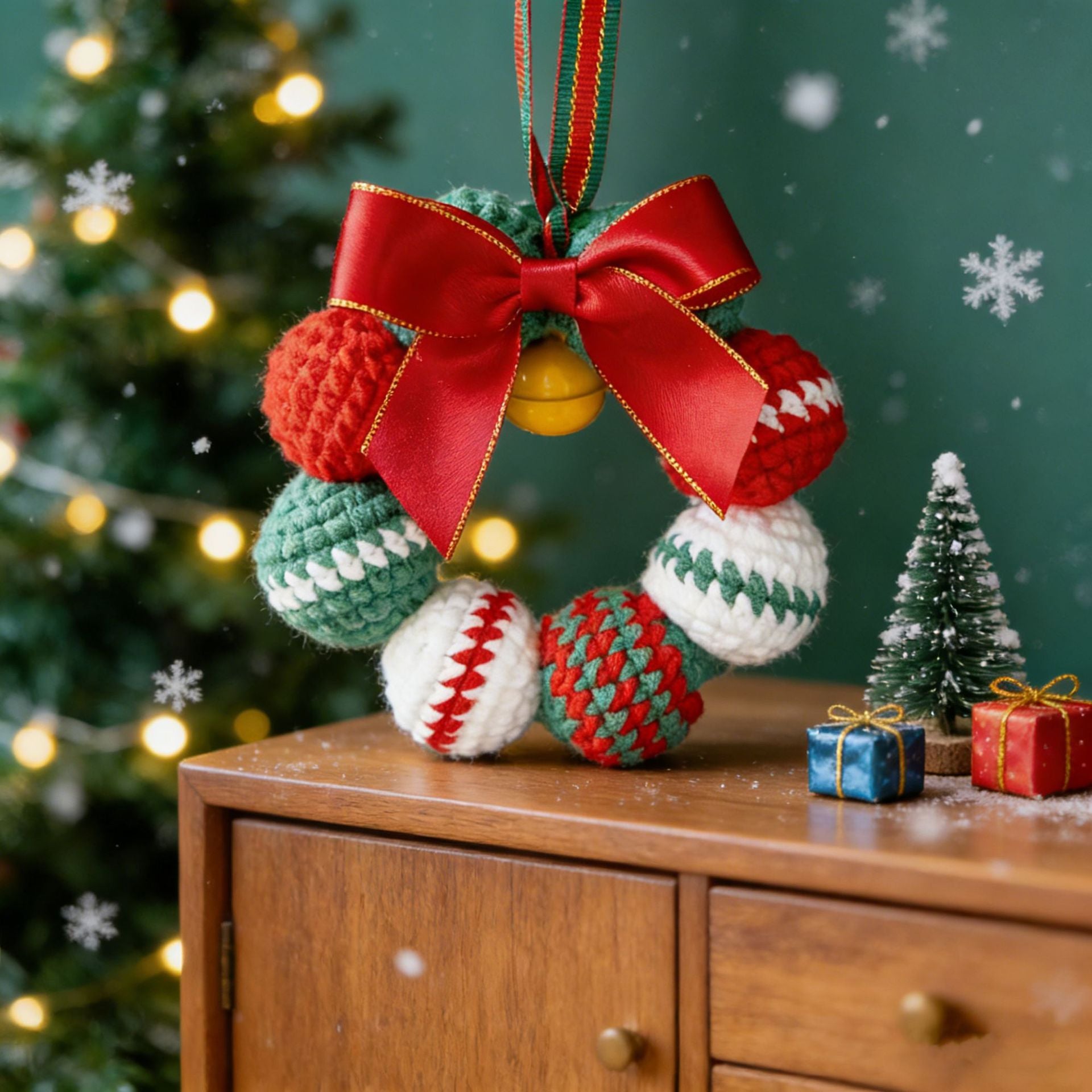 Weihnachts-Pompon-Schlüsselanhänger, 10 cm, handgefertigter Woll-Filzball, Auto-Deko, Festtags-Dekoration, Geschenkidee für Hochzeit & Event