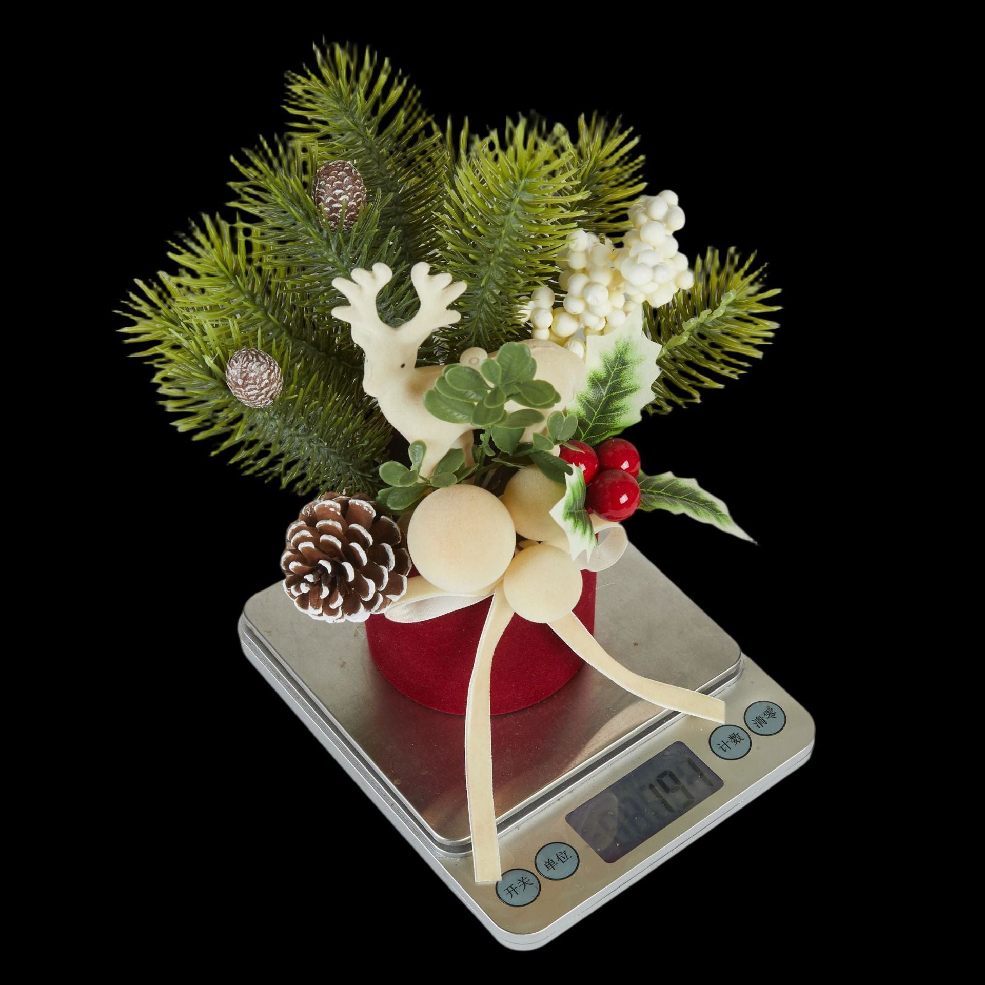 Flockierte Mini-Weihnachtsbaum mit Schleifenband-Dekor, 24 cm Höhe, realistisch wirkend, für Tischdeko, Laden-Display, Hochzeitsdekoration
