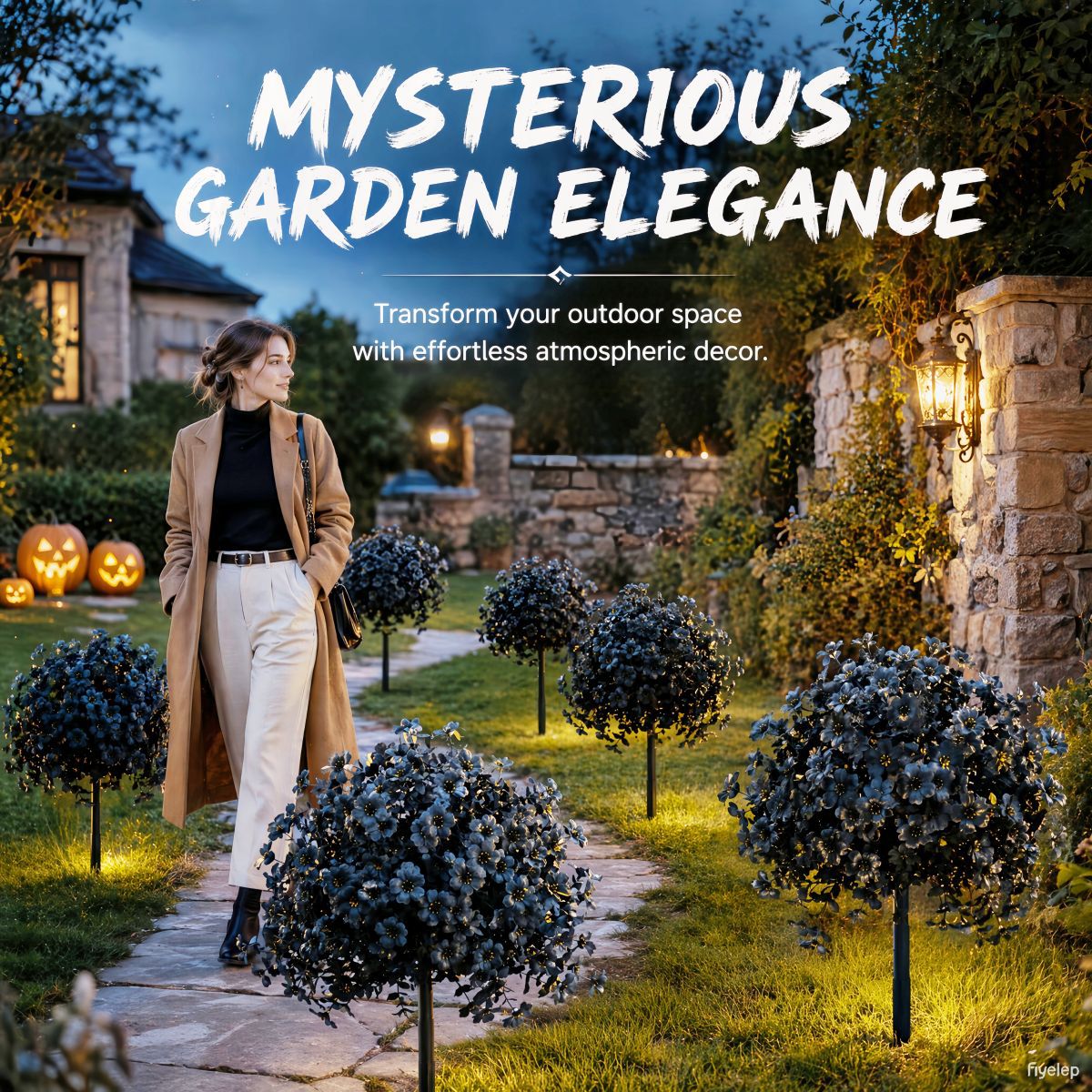 Künstliche Veilchen, 55 cm, 250 Blüten pro Bund, schwarz, für Halloween-Dekoration, Garten, Grabgestaltung, Wohnaccessoire