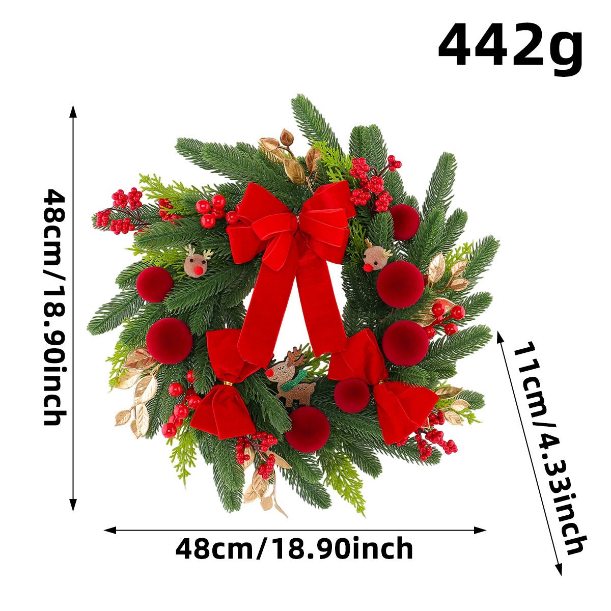 Rentier-Deko aus Rot-Samt, 48 cm, Weihnachtsgirlande & Türbehang für Hotel, Event, Festtagsdekoration – realistisch, langlebig, batchtauglich