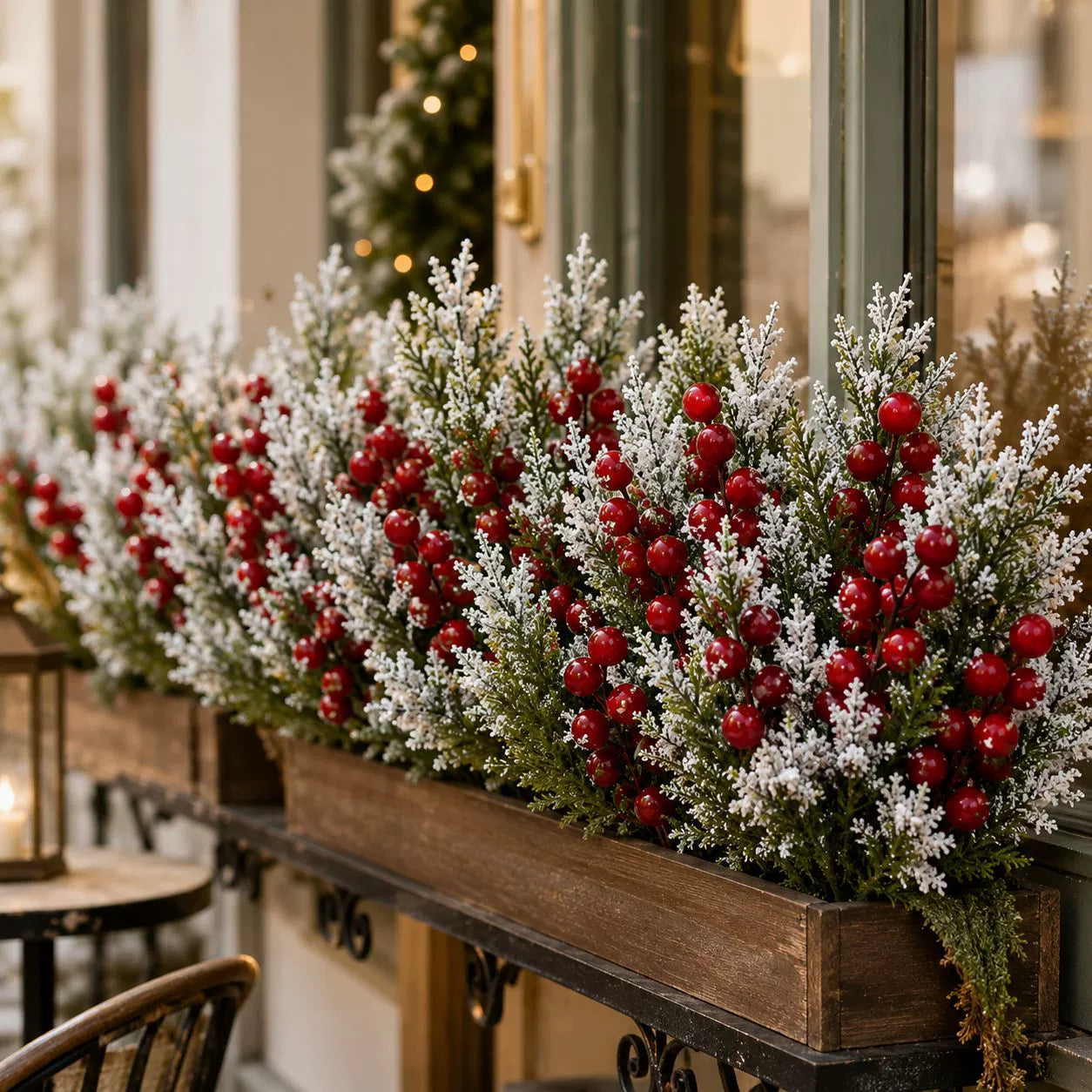 Künstliche Weihnachtszweige mit roten Beeren, 37 cm, realistische Kiefernzweige für Floristik, Hochzeit, Festdekoration, Schaufenster, Wohnraum