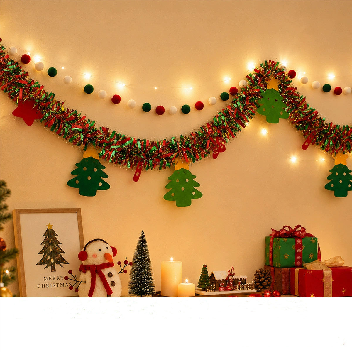 DIY Weihnachtsdekoration, 200cm Länge, mit LED-Lichterkette, für Weihnachtsbaum, Fensterdekoration, Partydekoration