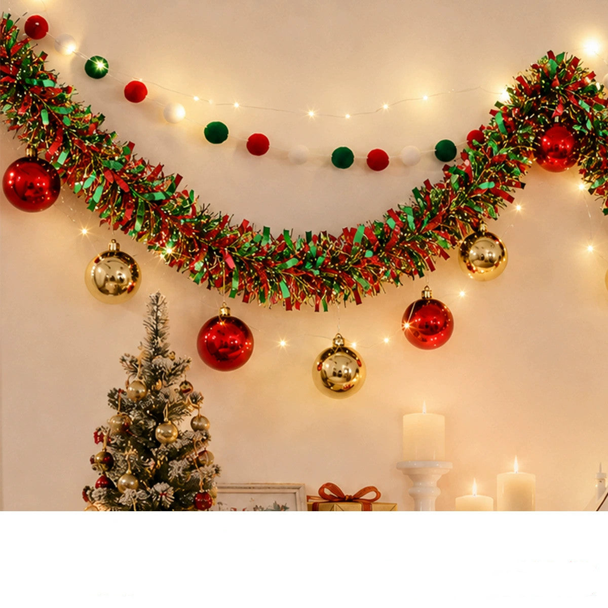 DIY Weihnachtsdekoration, 200cm Länge, mit LED-Lichterkette, für Weihnachtsbaum, Fensterdekoration, Partydekoration