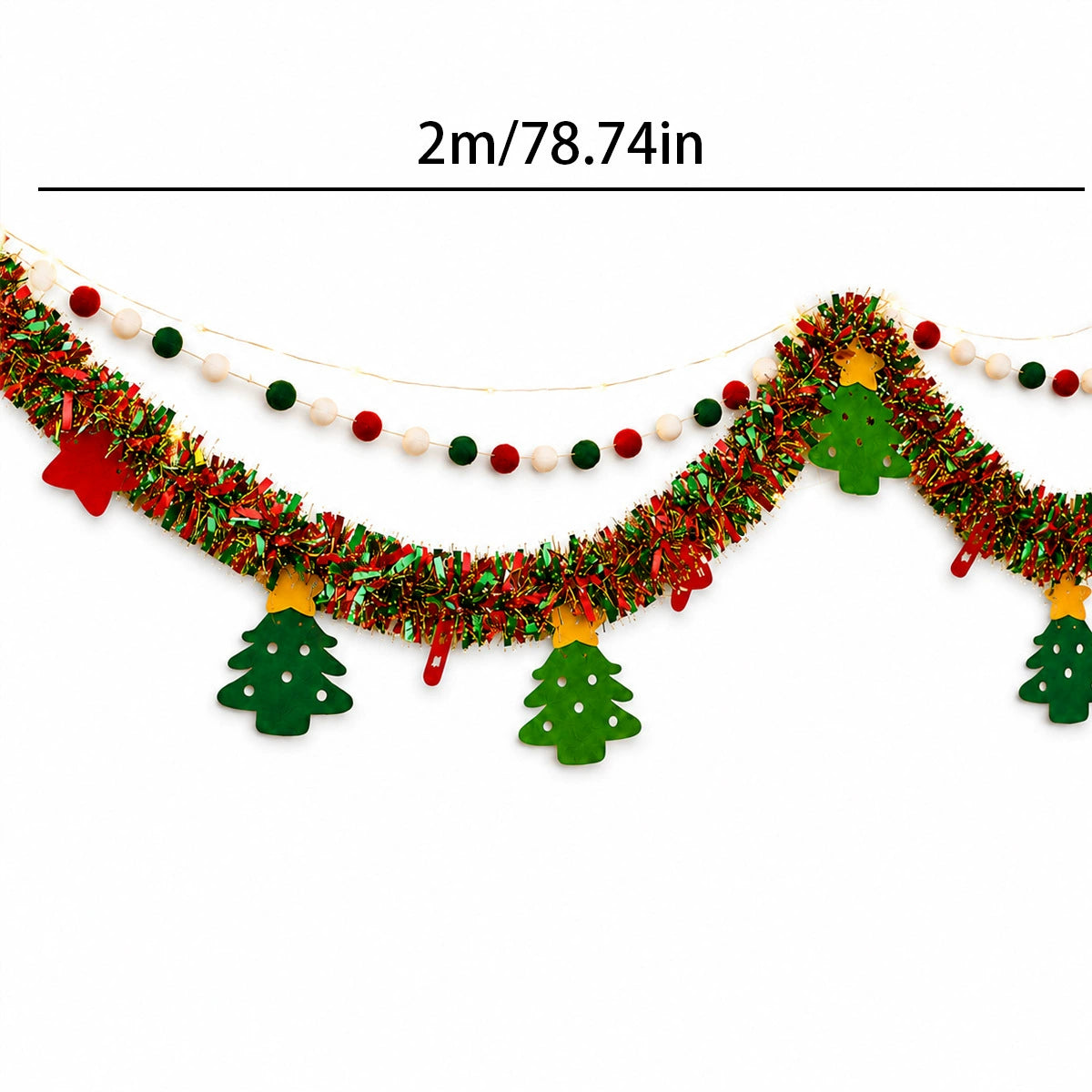 DIY Weihnachtsdekoration, 200cm Länge, mit LED-Lichterkette, für Weihnachtsbaum, Fensterdekoration, Partydekoration