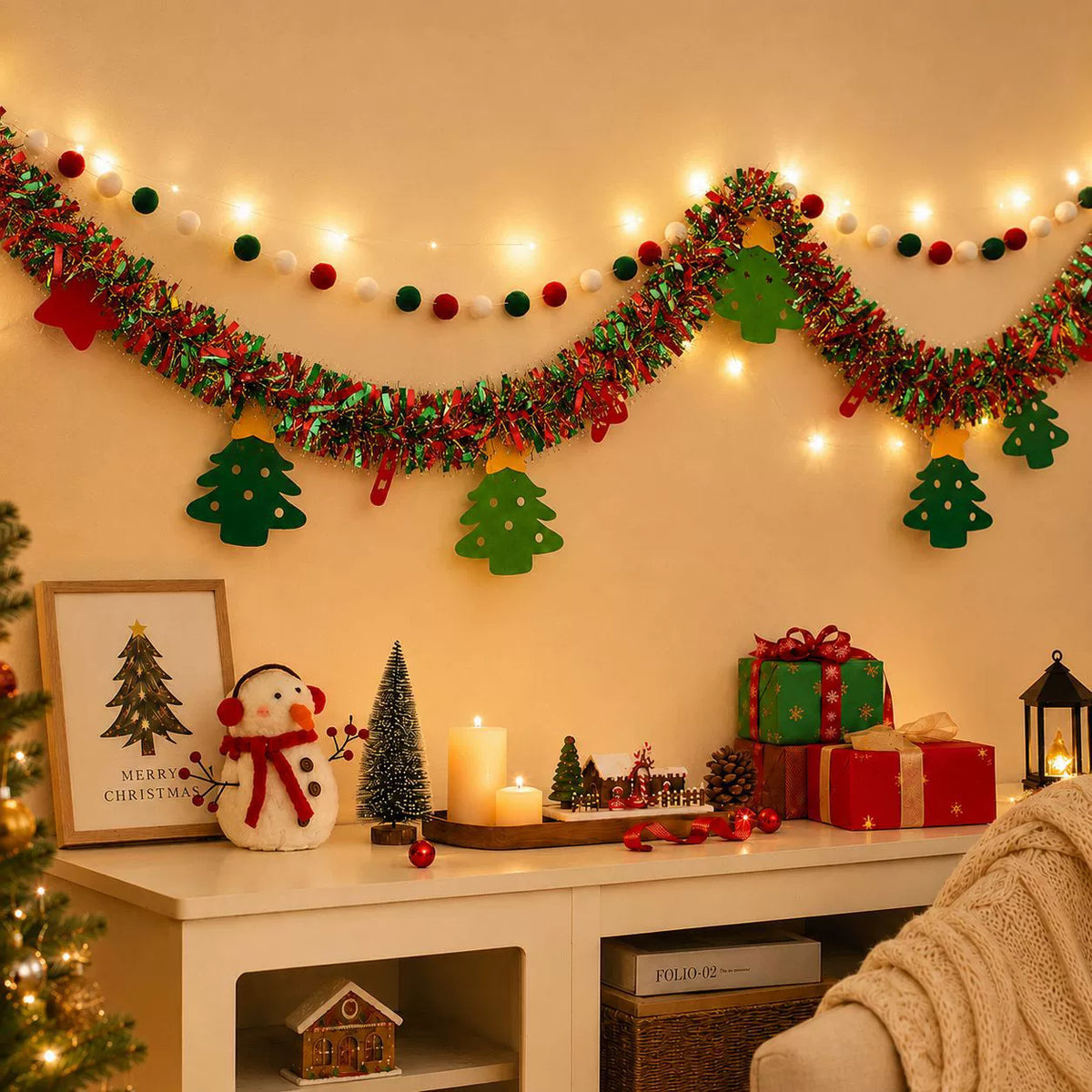 DIY Weihnachtsdekoration, 200cm Länge, mit LED-Lichterkette, für Weihnachtsbaum, Fensterdekoration, Partydekoration