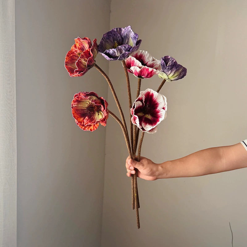 75cm große Mohnblume aus Real-Touch-Material, 2 Blüten, 14cm Durchmesser, lila, dunkelbraun, burgunderrot – perfekt für Hochzeiten, Wohnkultur, Einzelhandel