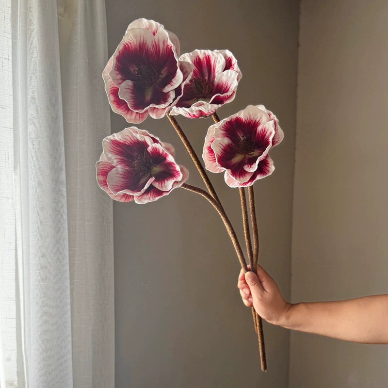 75cm große Mohnblume aus Real-Touch-Material, 2 Blüten, 14cm Durchmesser, lila, dunkelbraun, burgunderrot – perfekt für Hochzeiten, Wohnkultur, Einzelhandel
