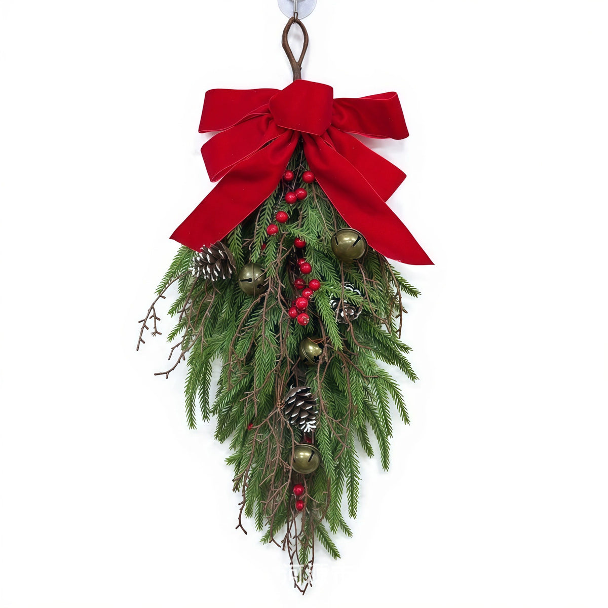 Real-Touch Weihnachtskranz aus Kunststoff, 70 cm Durchmesser, mit Kiefernnadeln, Zapfen und roten Beeren, perfekt für Weihnachtsdekoration, Hochzeiten, Einzelhandel