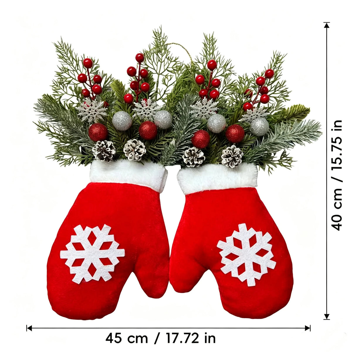 Weihnachtskranz mit Handschuh-Dekor, 40 cm, LED-Beleuchtung, für Innenraum, Wohnzimmer, Geschäfte, Events