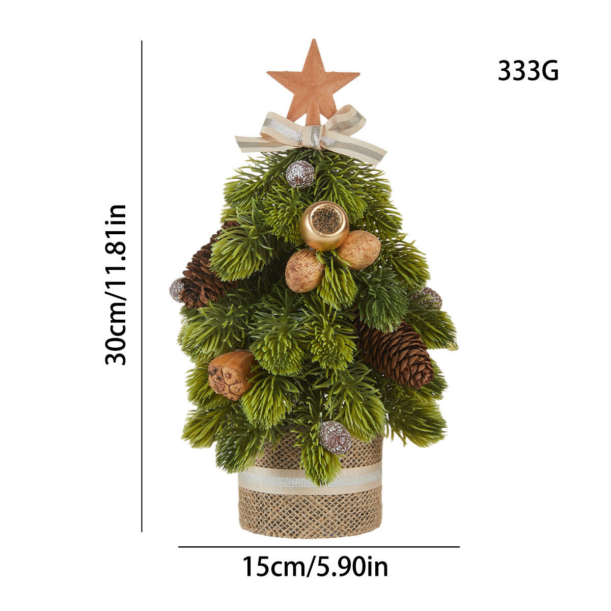 Weihnachtsdekoration mit Stern, Kiefernzapfen und Schleife, 30 cm hoch, 15 cm breit, Tischdekoration für Zuhause, Café, Hotel, Einzelhandel
