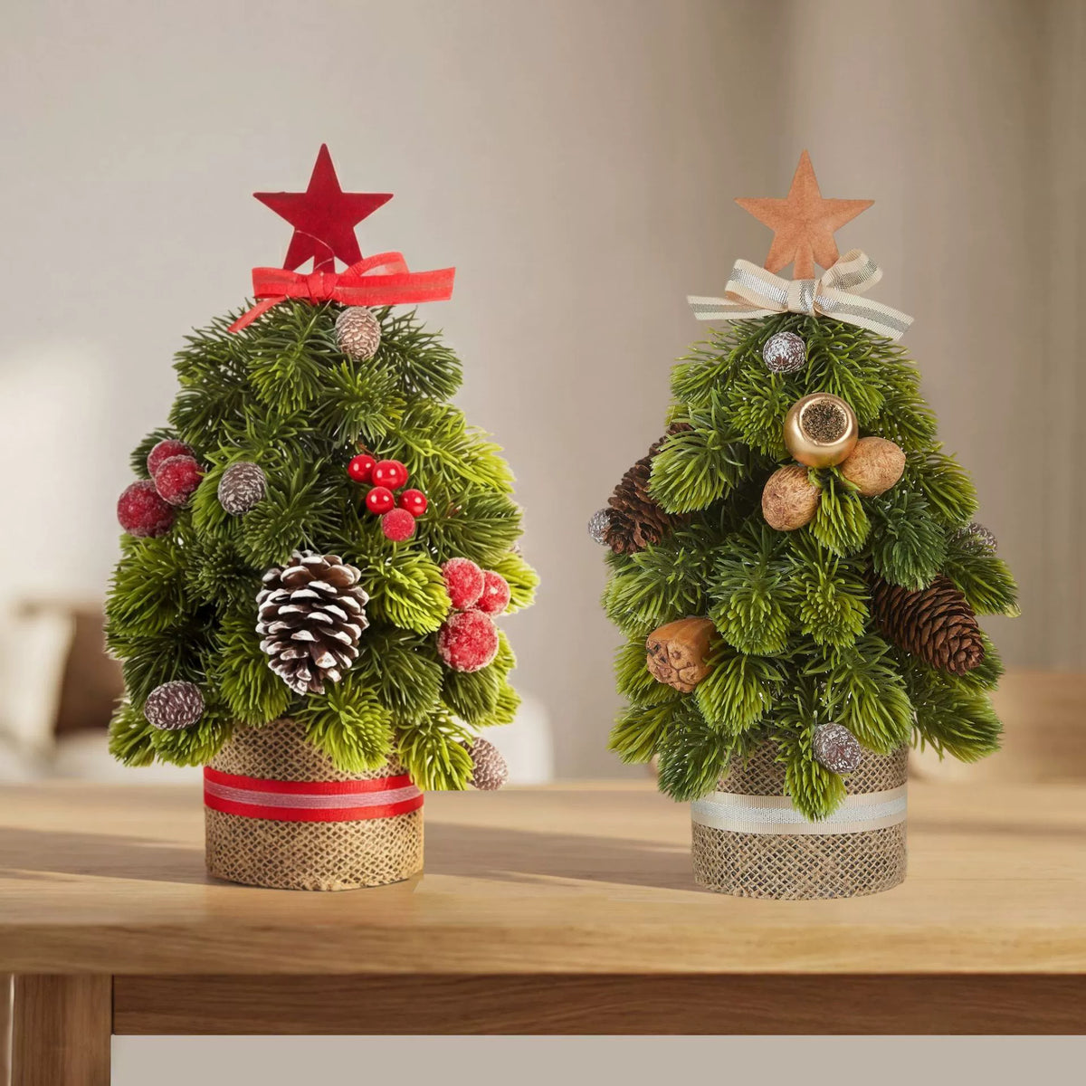 Weihnachtsdekoration mit Stern, Kiefernzapfen und Schleife, 30 cm hoch, 15 cm breit, Tischdekoration für Zuhause, Café, Hotel, Einzelhandel