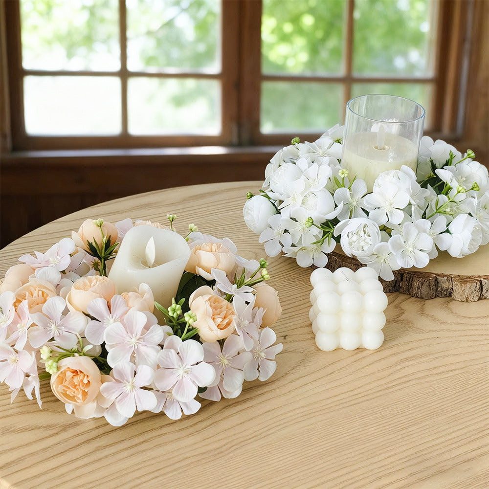 Künstliche Pfingstrosen-Kerzenring mit Wildblumen, 23 cm Durchmesser, aus Seide, für Hochzeiten, Innendekoration und Events