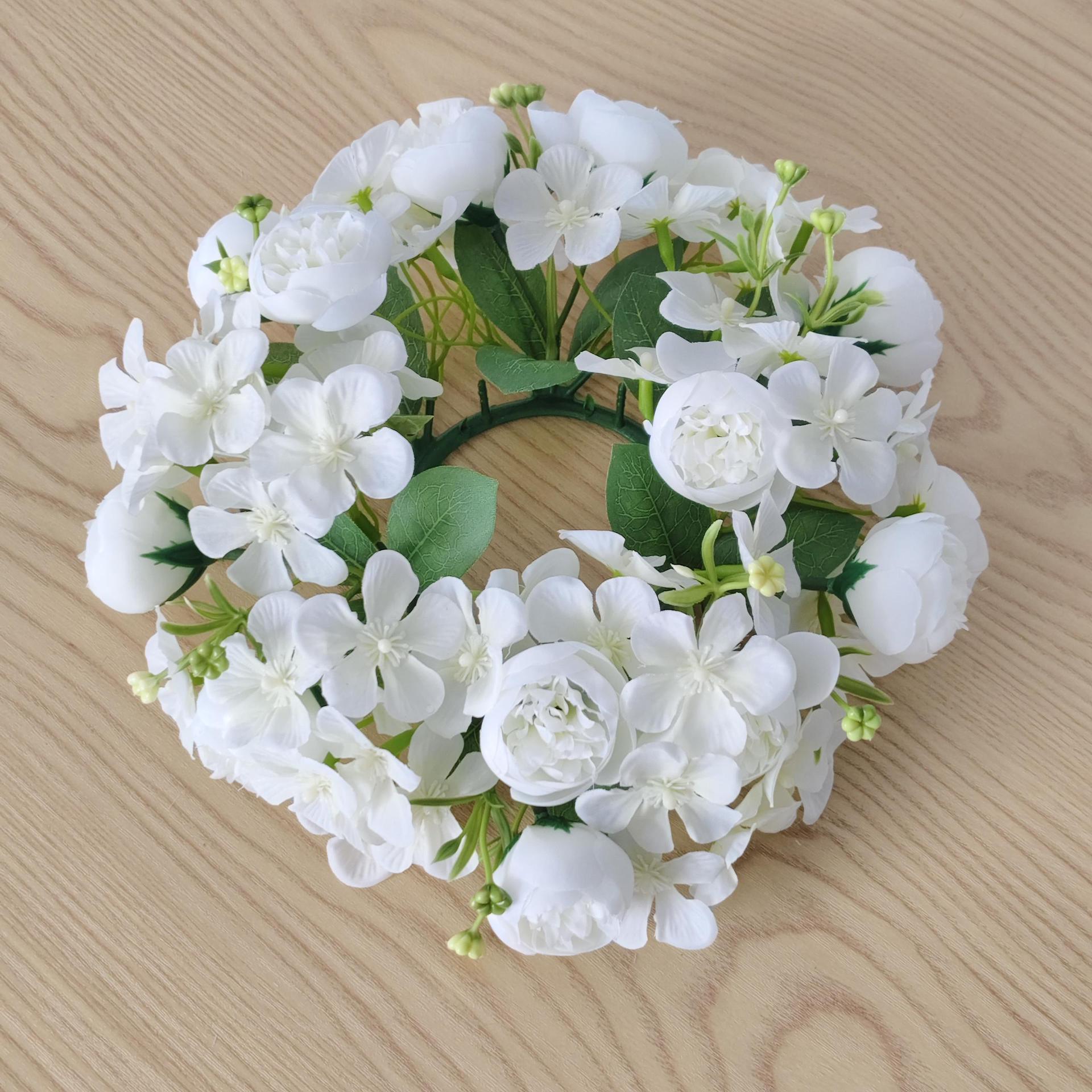 Künstliche Pfingstrosen-Kerzenring mit Wildblumen, 23 cm Durchmesser, aus Seide, für Hochzeiten, Innendekoration und Events