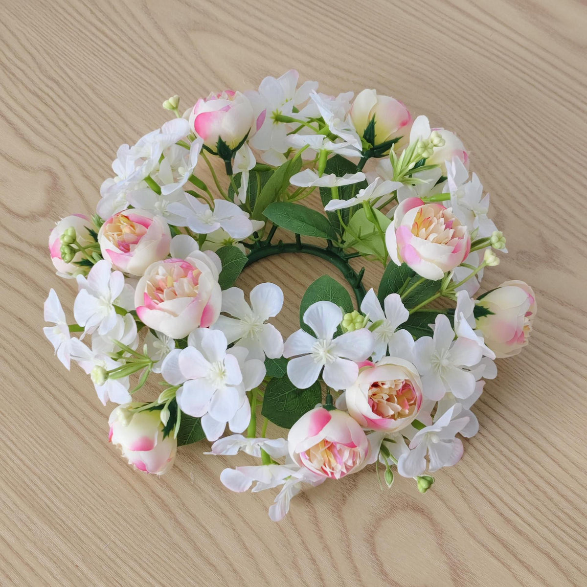Künstliche Pfingstrosen-Kerzenring mit Wildblumen, 23 cm Durchmesser, aus Seide, für Hochzeiten, Innendekoration und Events