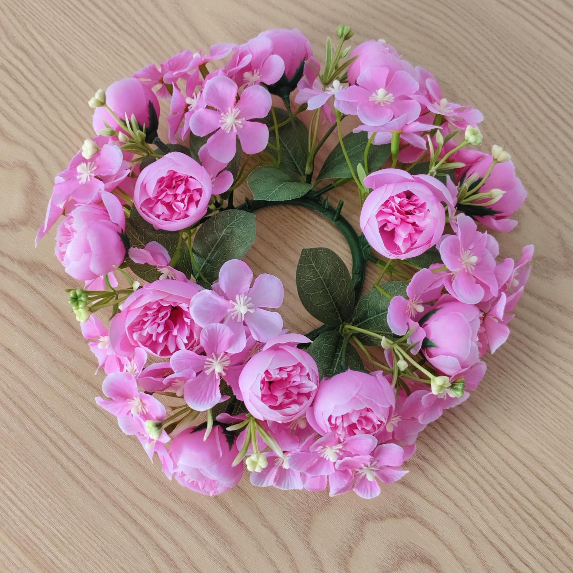 Künstliche Pfingstrosen-Kerzenring mit Wildblumen, 23 cm Durchmesser, aus Seide, für Hochzeiten, Innendekoration und Events