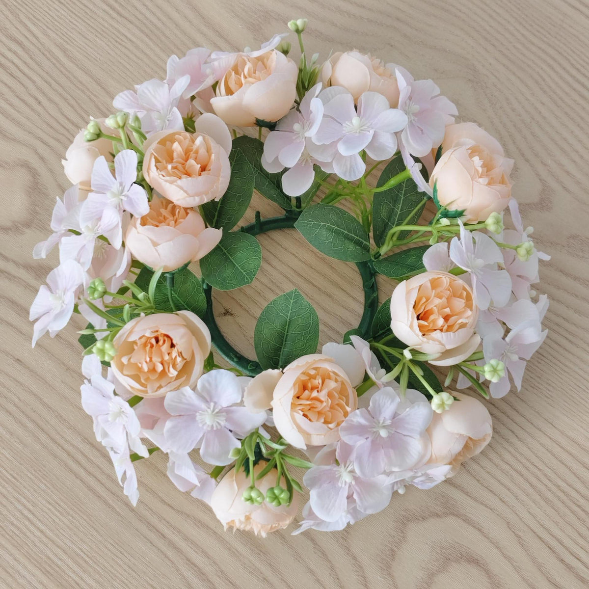 Künstliche Pfingstrosen-Kerzenring mit Wildblumen, 23 cm Durchmesser, aus Seide, für Hochzeiten, Innendekoration und Events