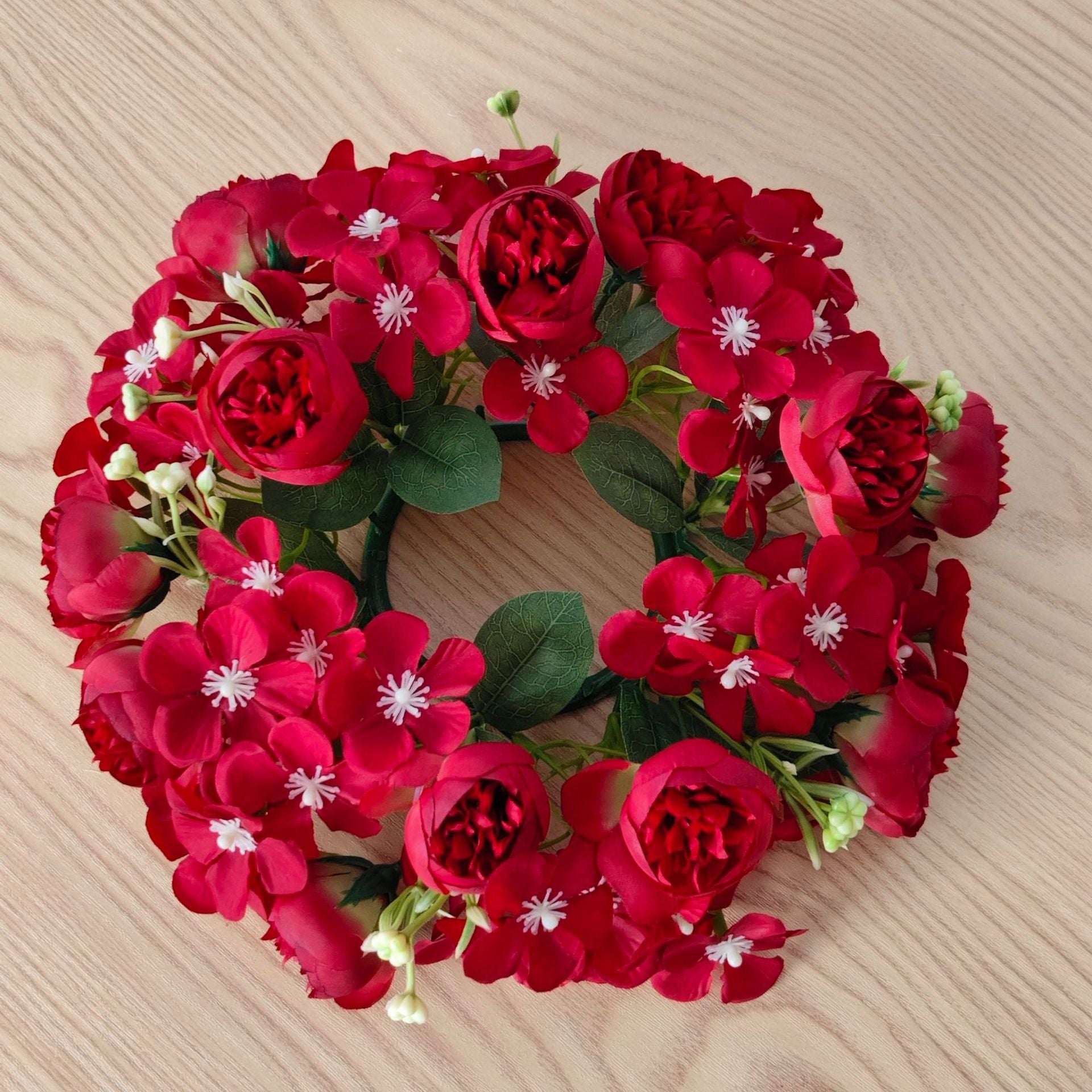 Künstliche Pfingstrosen-Kerzenring mit Wildblumen, 23 cm Durchmesser, aus Seide, für Hochzeiten, Innendekoration und Events