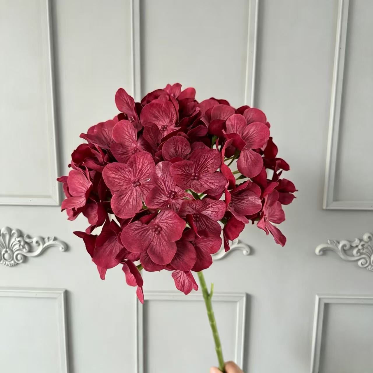 Künstliche Hortensie, 67 cm, hochwertig naturgetreu, für Hochzeit, Trauerfeier, Dekoration, Innenraum, 1 Stiel