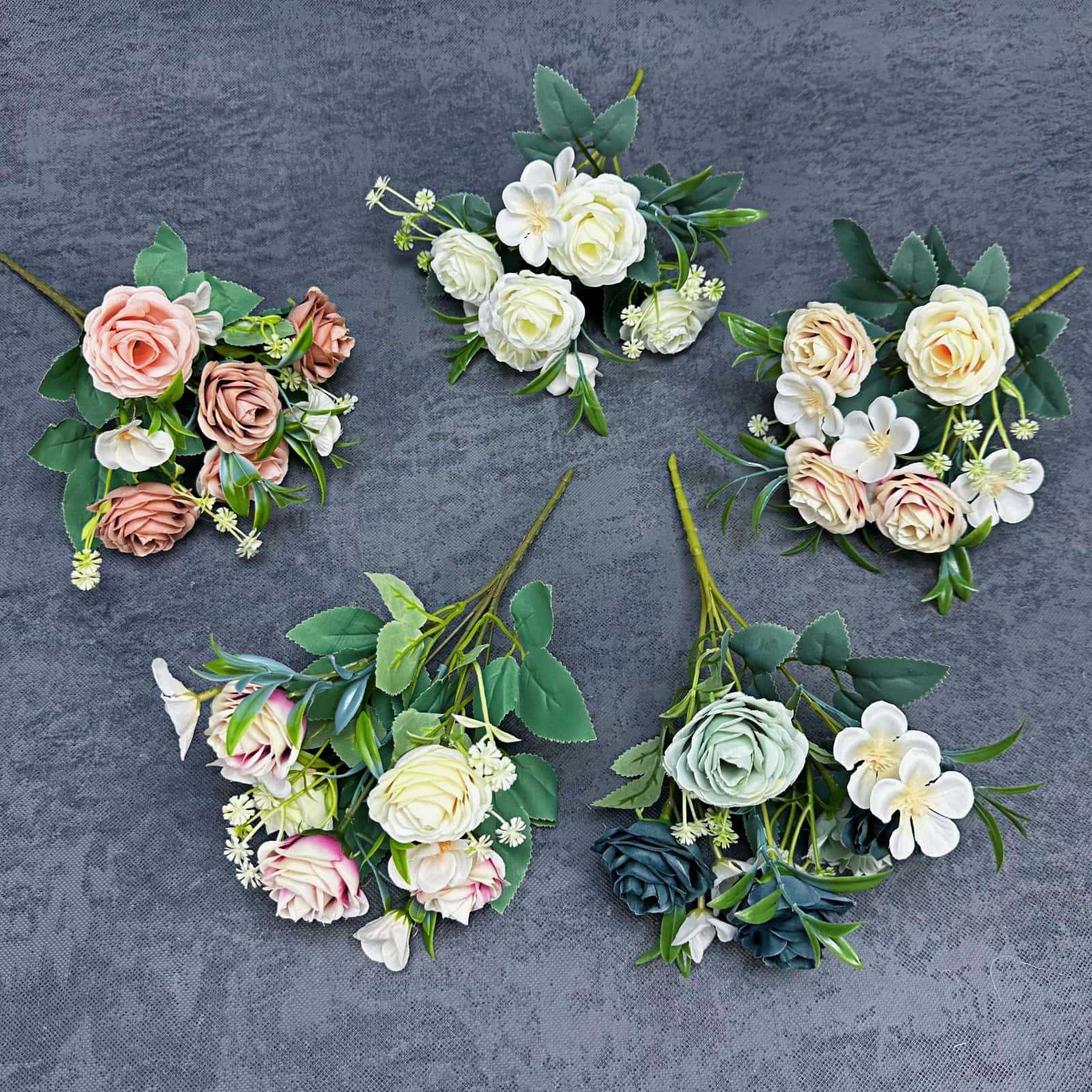 Realistische Kunstrose, 28 cm hoch, 5 Blüten pro Stiel, 2 Stück, für Hochzeitsdekoration, Hausdekoration