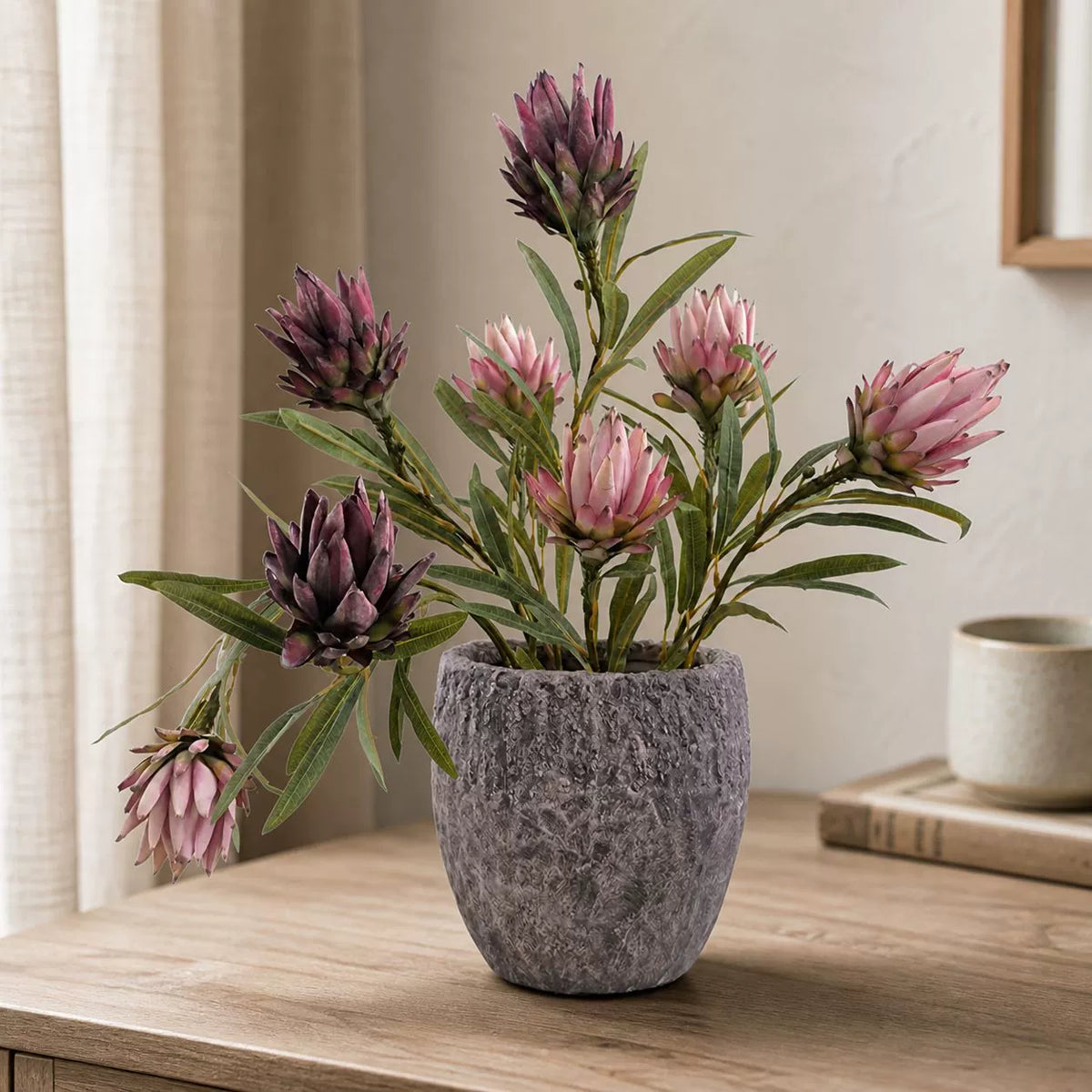 Künstliche Protea Blüte (Königsprotea) in Herbsttönen, 63 cm Länge, Real-Touch Seide, für Vasen, Hochzeitsdekoration, Wohnaccessoires