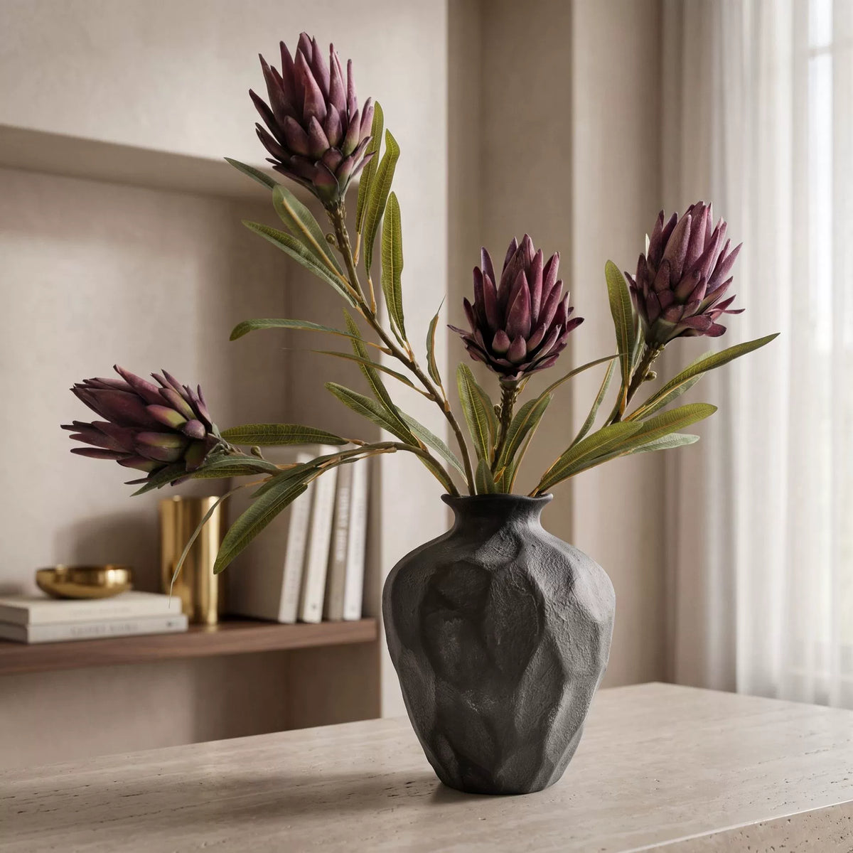 Künstliche Protea Blüte (Königsprotea) in Herbsttönen, 63 cm Länge, Real-Touch Seide, für Vasen, Hochzeitsdekoration, Wohnaccessoires