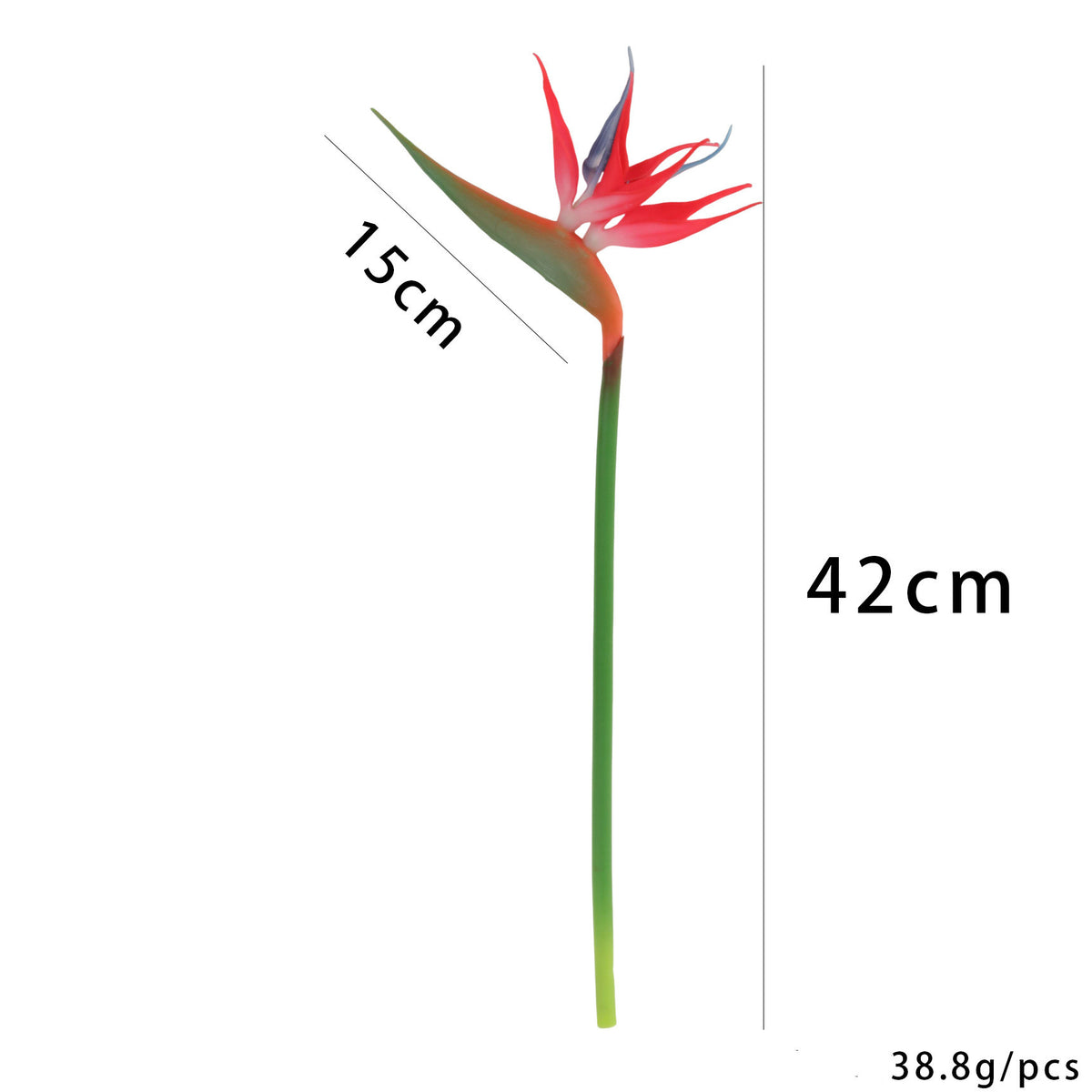 Paradiesvogelblume künstlich, 42 cm, Latex, hochrealistisch für Hochzeit, Hotel, Bürodeko, Innenraum, ohne Topf