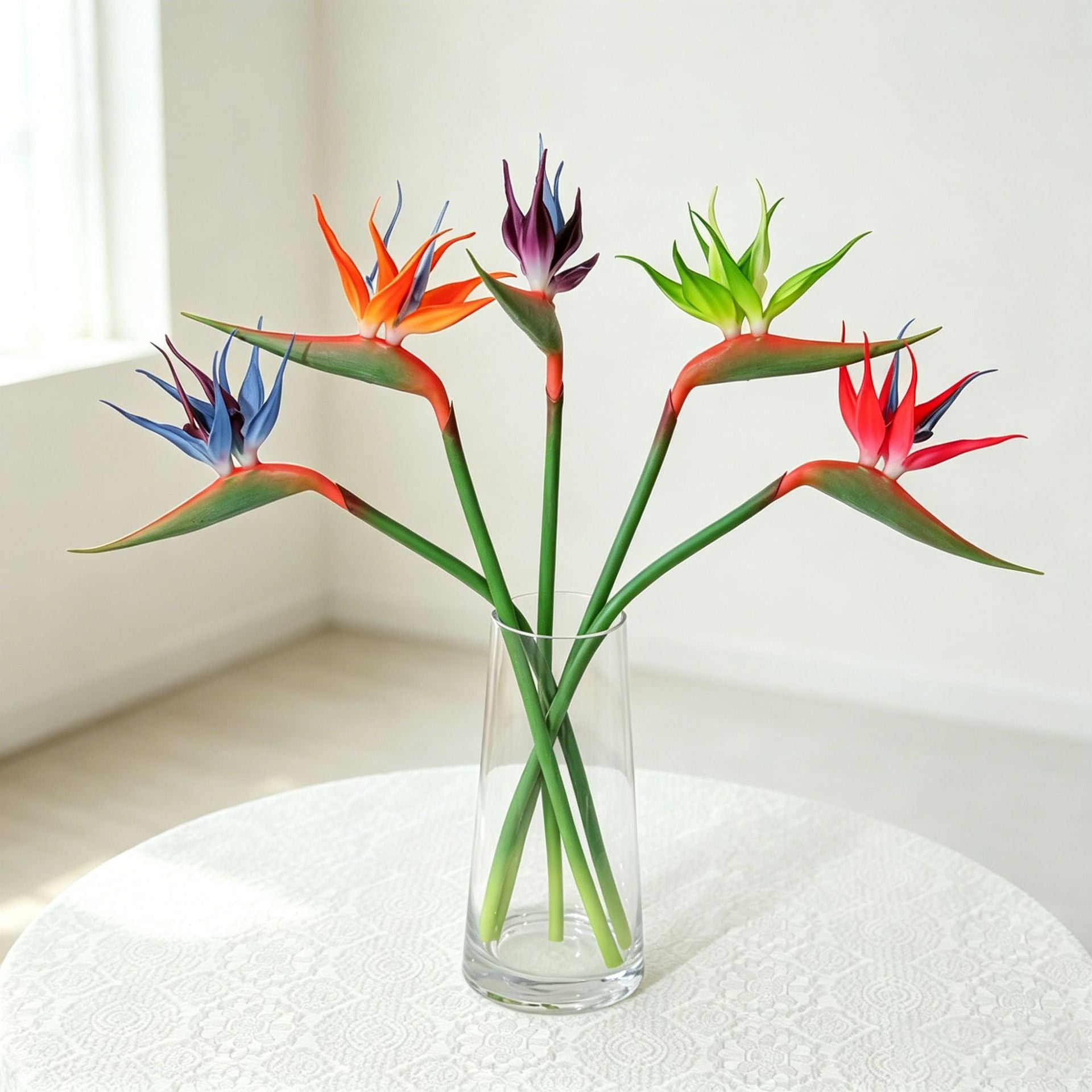 Paradiesvogelblume künstlich, 42 cm, Latex, hochrealistisch für Hochzeit, Hotel, Bürodeko, Innenraum, ohne Topf