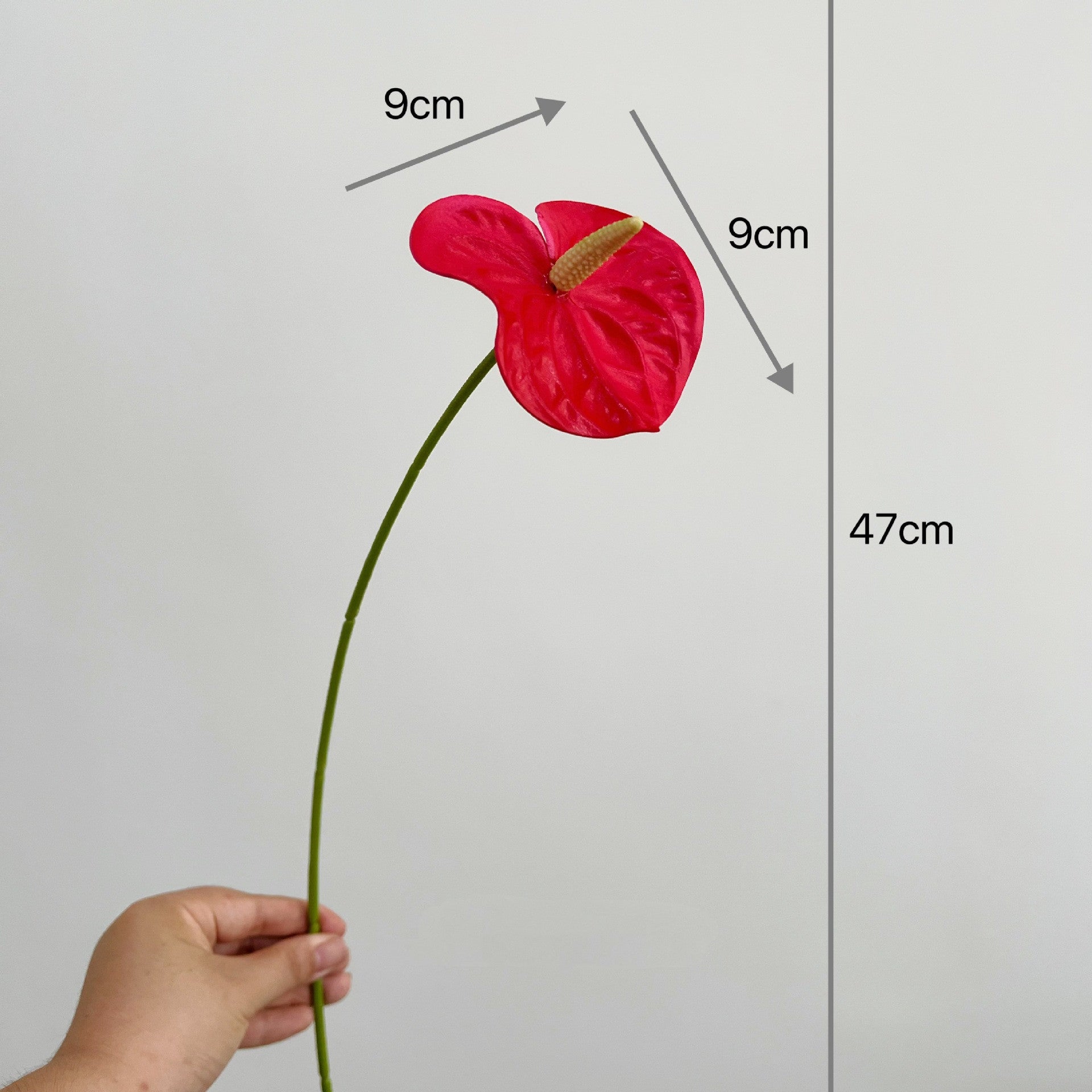 Künstliche Anthurium Einzelstiel 47 cm, hochwertige PU-Anthurium für Hochzeitsdekoration, Wohnaccessoires, Einzelhandel