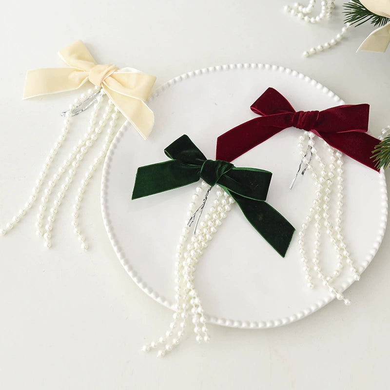 Weihnachtsschmuck Perlen-Schleifen Anhänger, Set mit 3 Größen (19cm, 15cm, 12cm), Weinrot, Dunkelgrün, Cremeweiß, für Weihnachtsbaum, Fensterdekoration, Hochzeitsdekoration