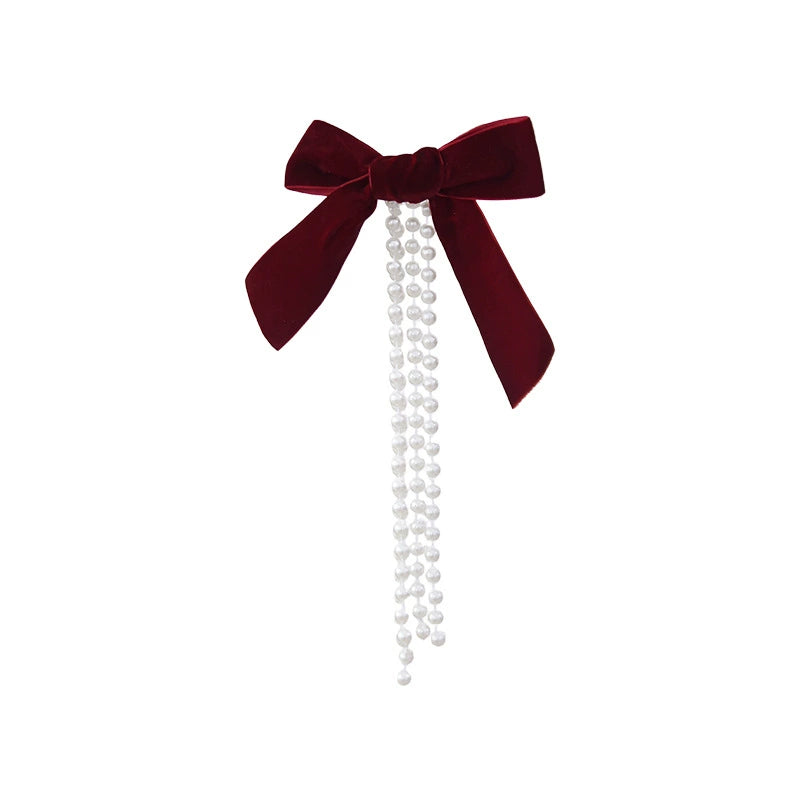 Weihnachtsschmuck Perlen-Schleifen Anhänger, Set mit 3 Größen (19cm, 15cm, 12cm), Weinrot, Dunkelgrün, Cremeweiß, für Weihnachtsbaum, Fensterdekoration, Hochzeitsdekoration