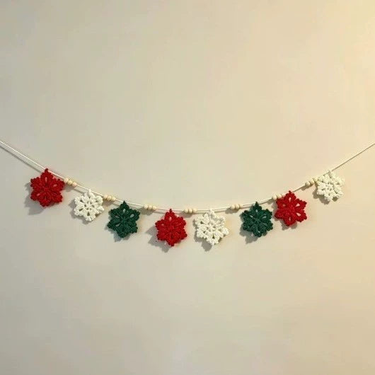 Weihnachts-Deko-Banner handgeflochten, 200 cm Länge, Schneeflocken & Tannenbaum-Motiv, Partydekoration, Ladenausstattung, Festtagsdekoration