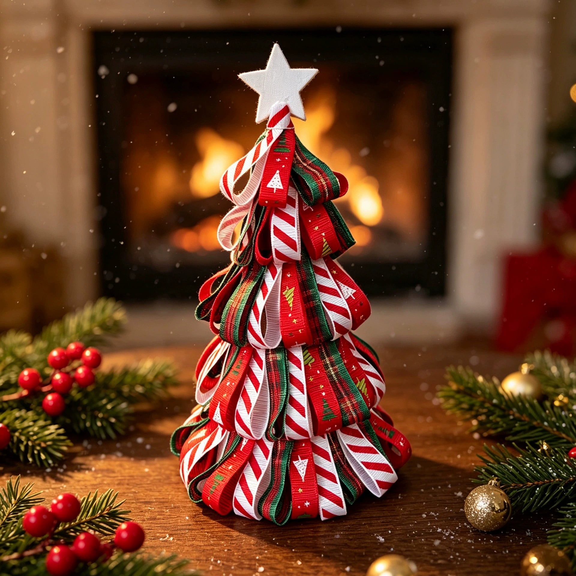 Künstlicher Weihnachtsbaum mit Schleife, 18 cm hoch, 9 cm breit, für Tischdekoration, Wohnkultur, Hochzeiten, Events