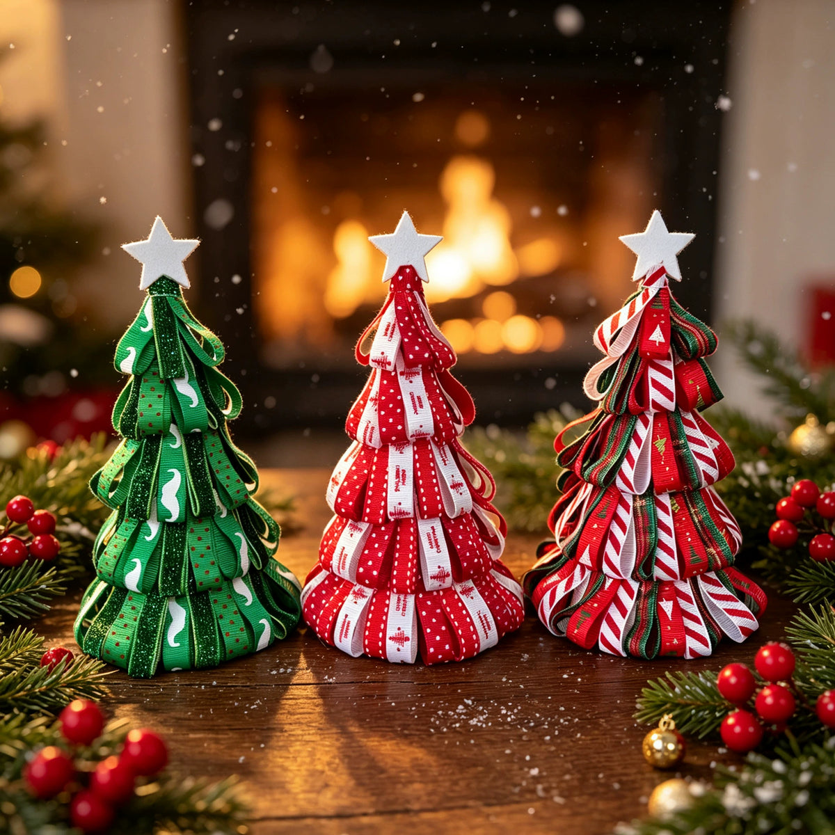 Künstlicher Weihnachtsbaum mit Schleife, 18 cm hoch, 9 cm breit, für Tischdekoration, Wohnkultur, Hochzeiten, Events