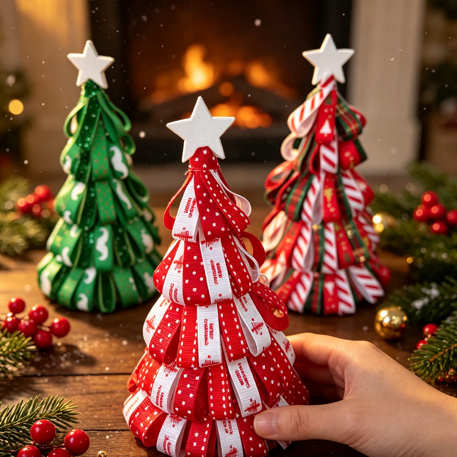 Künstlicher Weihnachtsbaum mit Schleife, 18 cm hoch, 9 cm breit, für Tischdekoration, Wohnkultur, Hochzeiten, Events