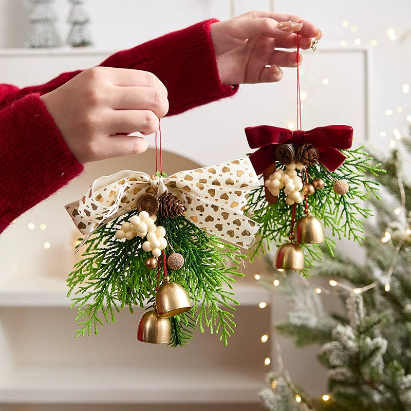 Weihnachtsglocken mit Schleife, 13x16 cm, realistische Kunststoff-Deko für Baum, Tür, Fenster, Hochzeit, Event, Gastgewerbe, 6 Designs