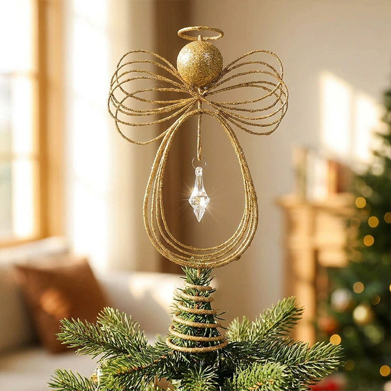 Weihnachtsbaum-Spitzenstern aus Kunststoff, 26,5 cm hoch, 15,5 cm breit, realistisch detailliert, für Baumspitze, Tischdeko, Weihnachtsdekoration