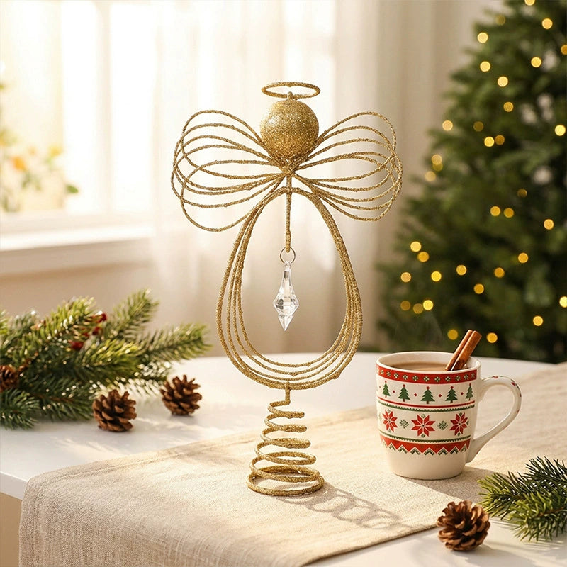 Weihnachtsbaum-Spitzenstern aus Kunststoff, 26,5 cm hoch, 15,5 cm breit, realistisch detailliert, für Baumspitze, Tischdeko, Weihnachtsdekoration