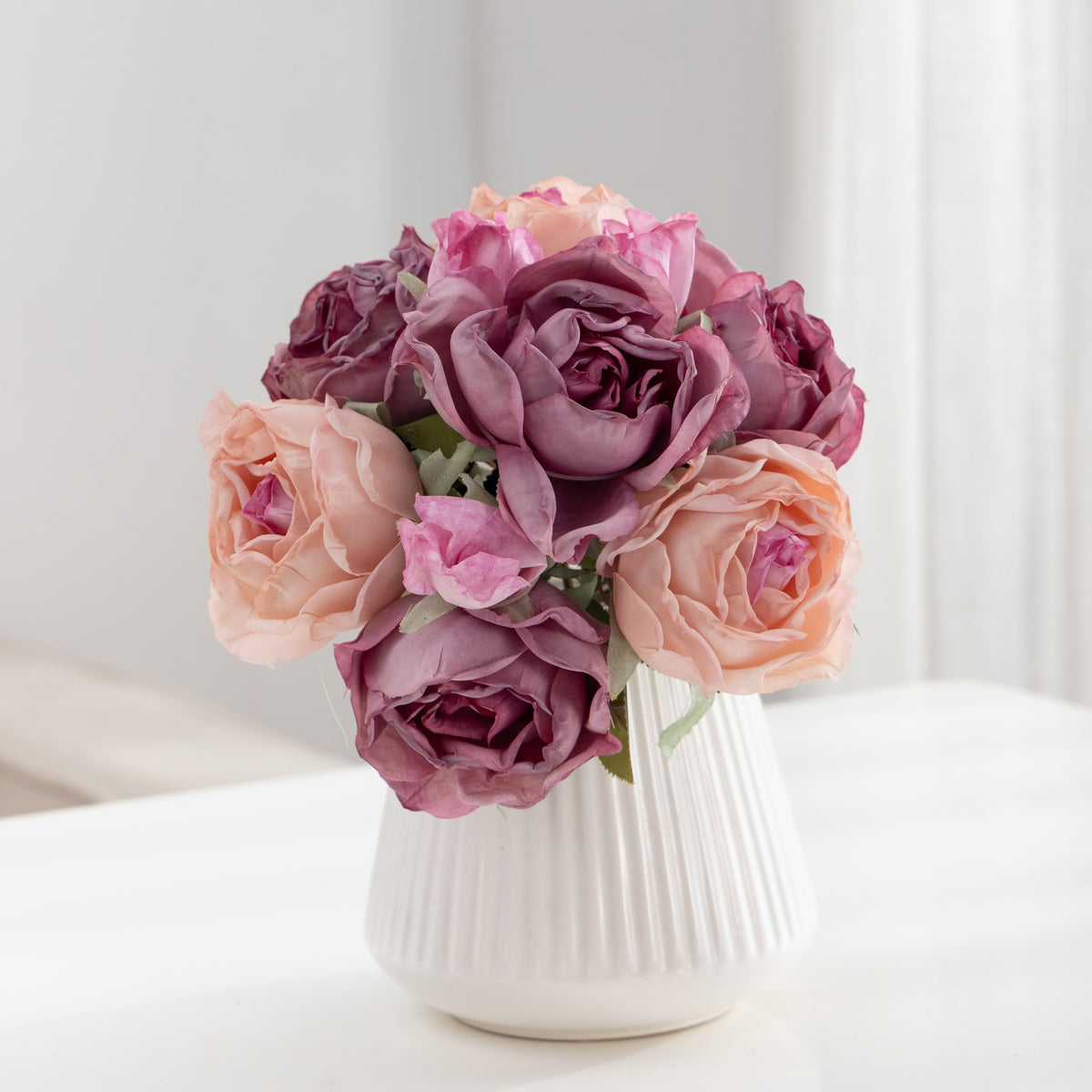 10er Set künstliche Rosen aus Seide, 27 cm Handstrauß, Hochzeit Dekoration, Wohnzimmer, Grabschmuck, realistische Optik