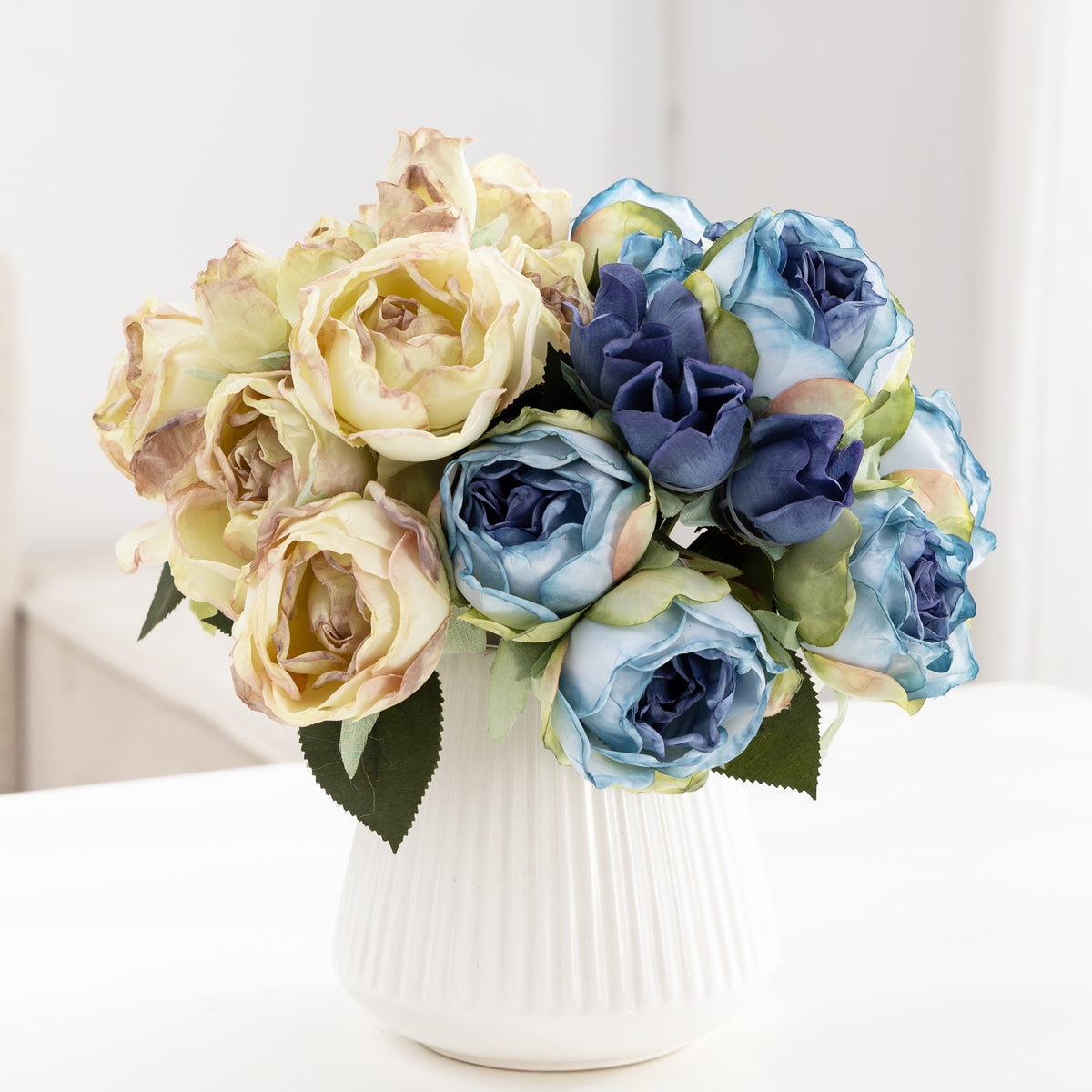 10er Set künstliche Rosen aus Seide, 27 cm Handstrauß, Hochzeit Dekoration, Wohnzimmer, Grabschmuck, realistische Optik