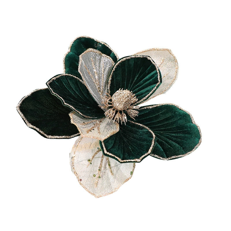 22 cm künstliche Weihnachtsdeko mit Glitzer, Stoffblumen in Weinrot, Grün oder Cremeweiß, für Fensterdekoration, Hotel & Einzelhandel