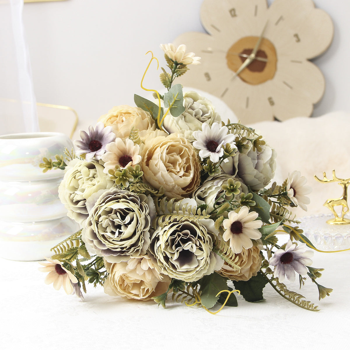 Künstliche Pfingstrosen aus Seide, 34 cm, 10 Blüten, realistisch, für Hochzeiten, Zuhause, Laden, Hotel