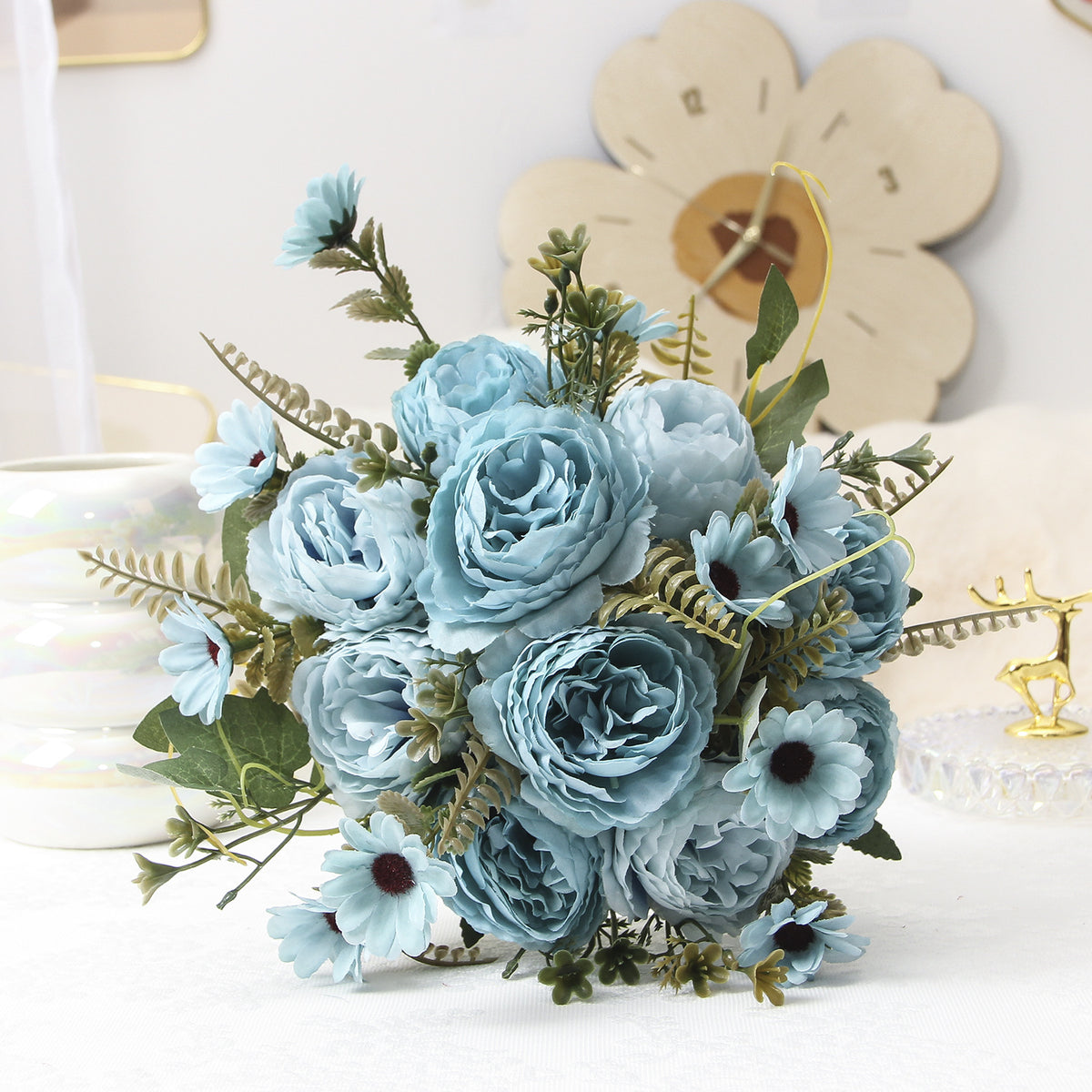 Künstliche Pfingstrosen aus Seide, 34 cm, 10 Blüten, realistisch, für Hochzeiten, Zuhause, Laden, Hotel