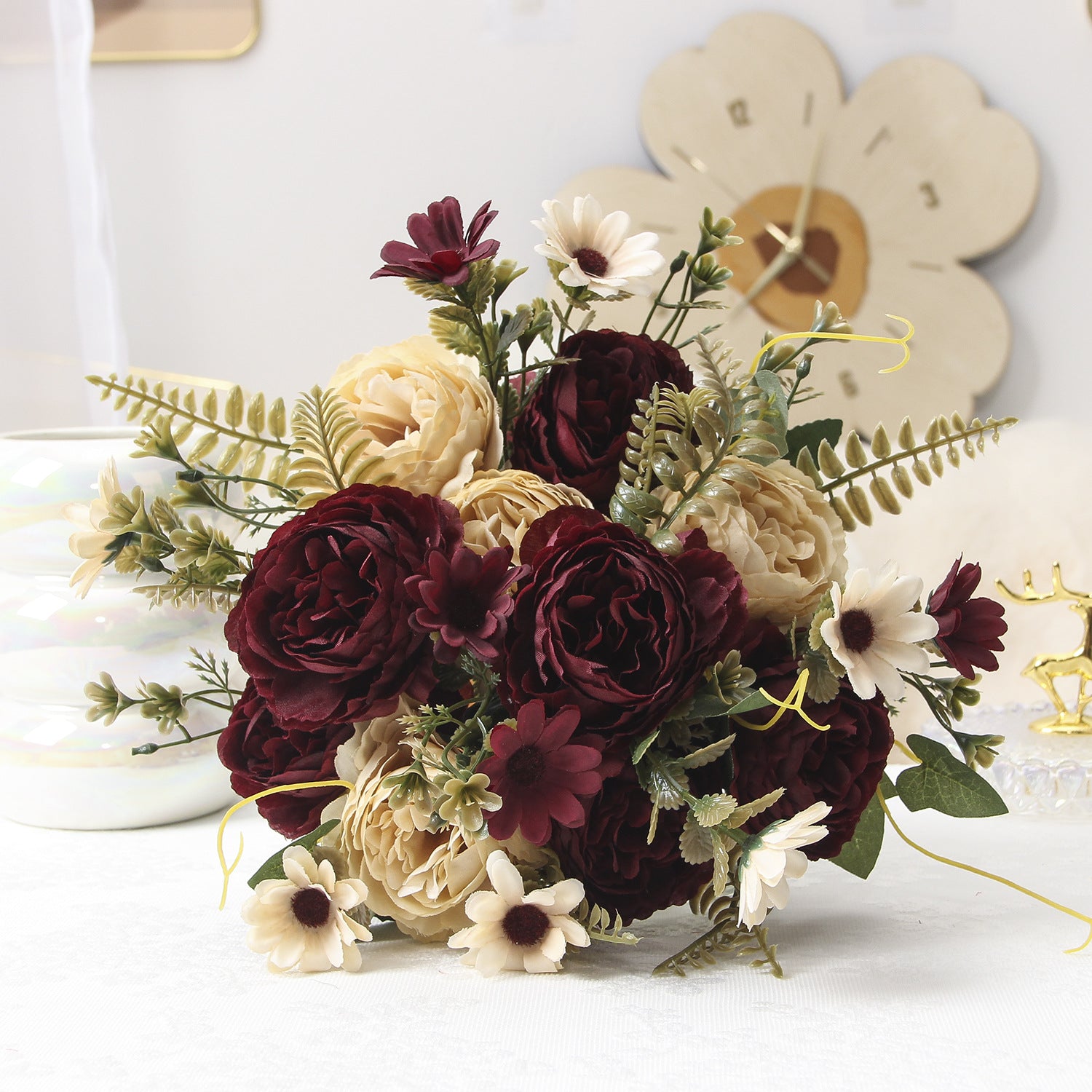 Künstliche Pfingstrosen aus Seide, 34 cm, 10 Blüten, realistisch, für Hochzeiten, Zuhause, Laden, Hotel