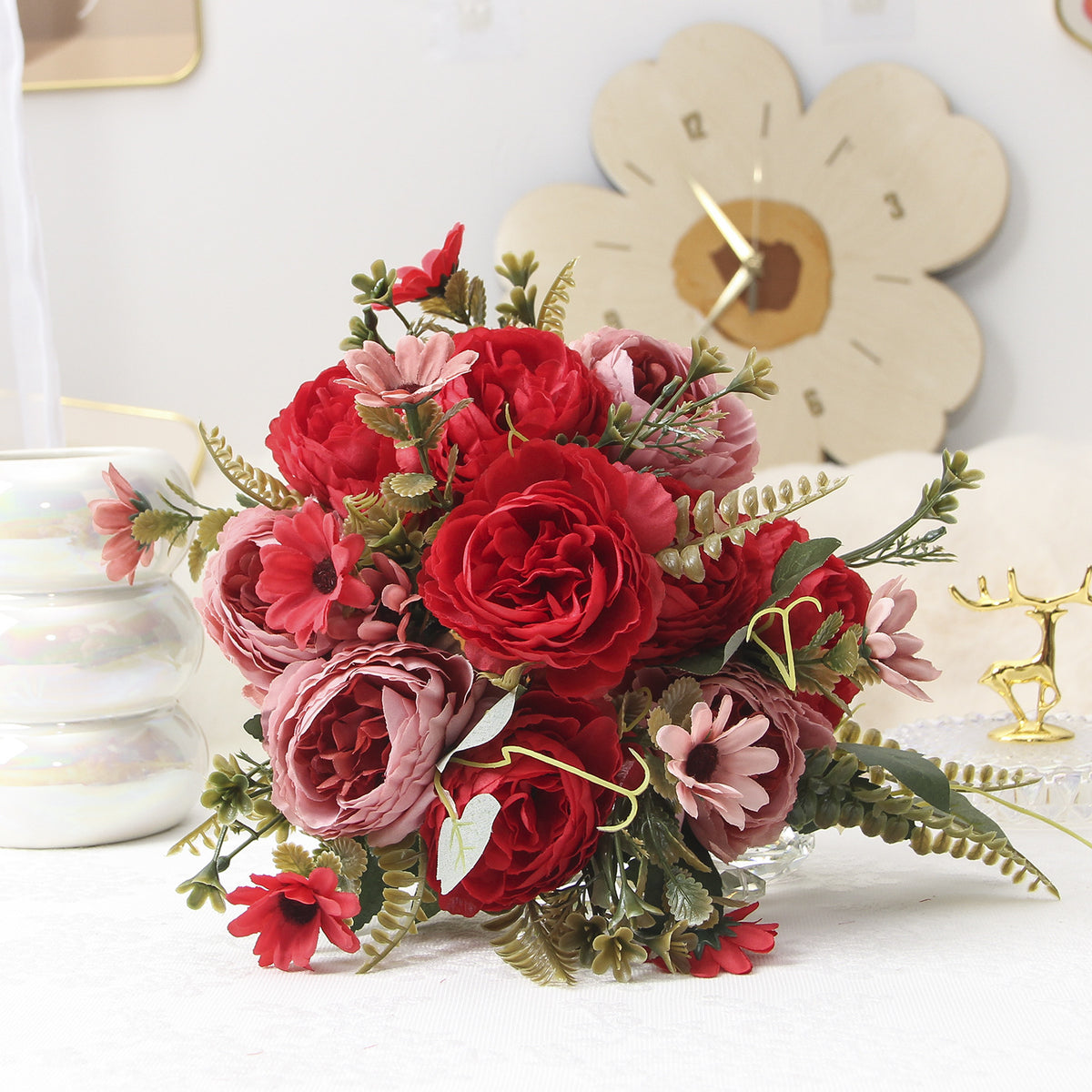 Künstliche Pfingstrosen aus Seide, 34 cm, 10 Blüten, realistisch, für Hochzeiten, Zuhause, Laden, Hotel
