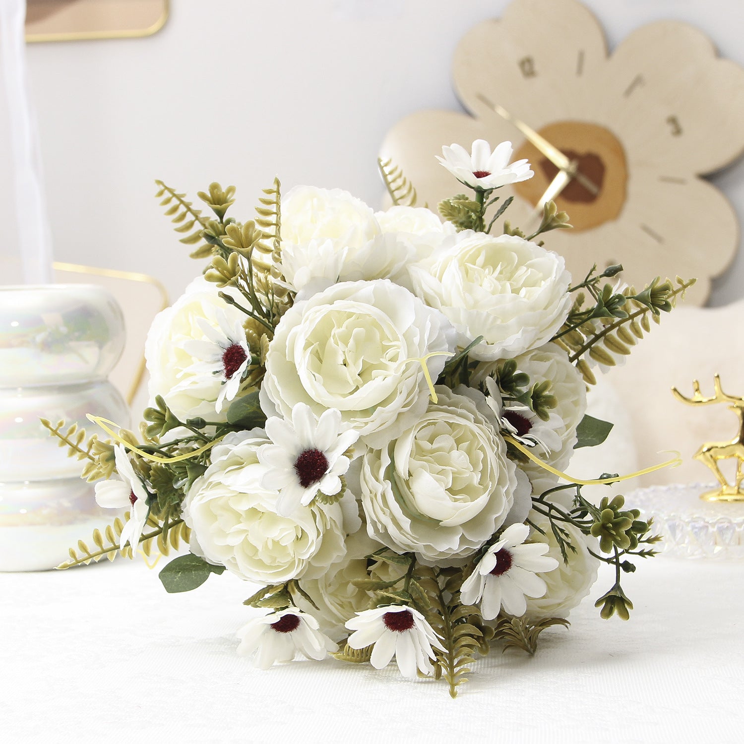 Künstliche Pfingstrosen aus Seide, 34 cm, 10 Blüten, realistisch, für Hochzeiten, Zuhause, Laden, Hotel