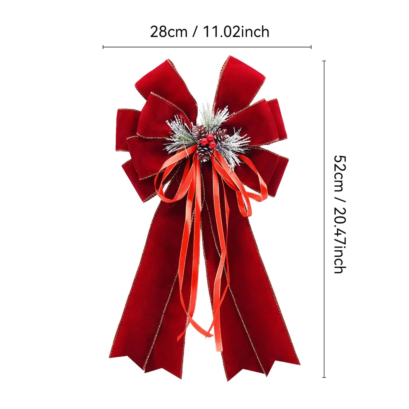 Weihnachtsschmuck aus Schneetanne mit burgunderrotem Samtschleifenkranz, 52 cm, festliche Dekoration für Fenster, Hotels und Geschäfte