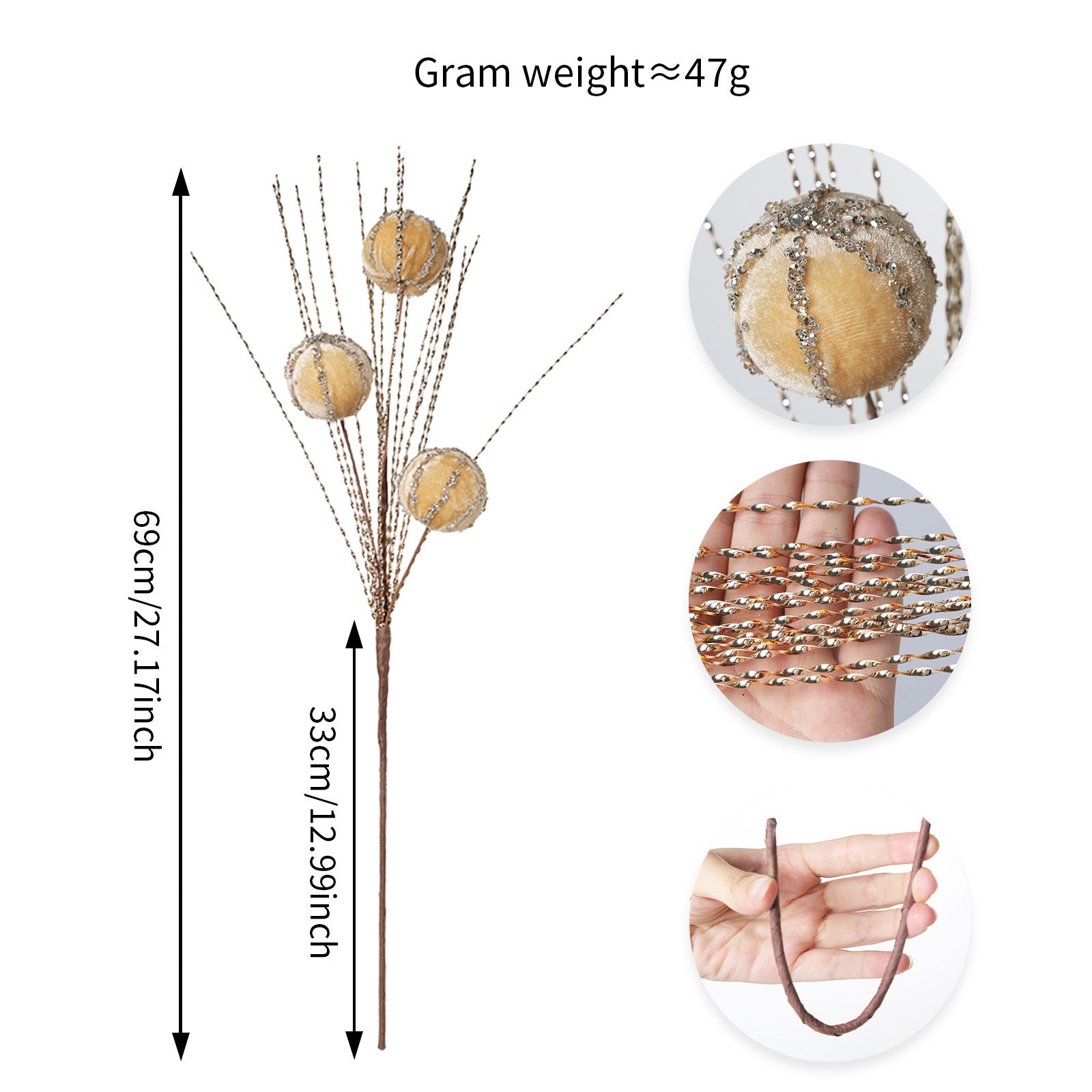 5er Set Christbaumschmuck, 69 cm hoch, Real-Touch Material, rot, grau, weiß, rosa, champagner, grün, für Weihnachtsdekoration, Hochzeiten, Einzelhandel